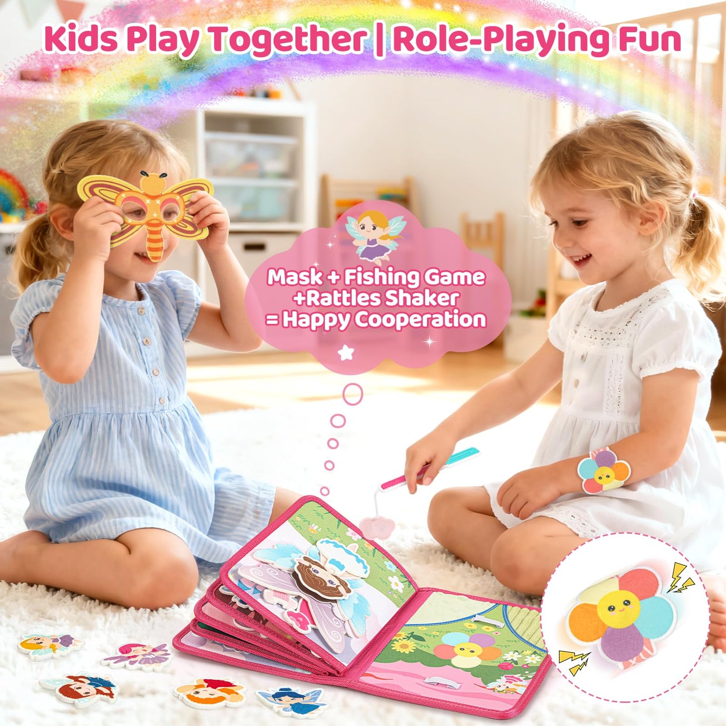 22 in 1 Busy Book for Toddlers 1-3, Sprite Montessori Toys for 1 Year Old with Fishing Game, Soft Sensory Toddler Busy Board, Airplane Travel Toys, Birthday Easter Gifts for 1 2 Year Old Girl
