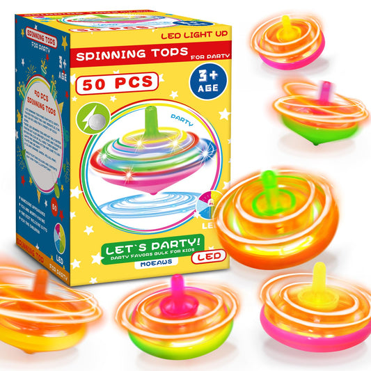 50Pcs Kid’s Light Up Spinning Tops Set, 4 Color Mixing, LED Flashing Tops, Bulk Toys, Christmas Party Favors, Halloween Prizes, School Classroom Rewards, Birthday Goodie Bag Fillers for Boys & Girls