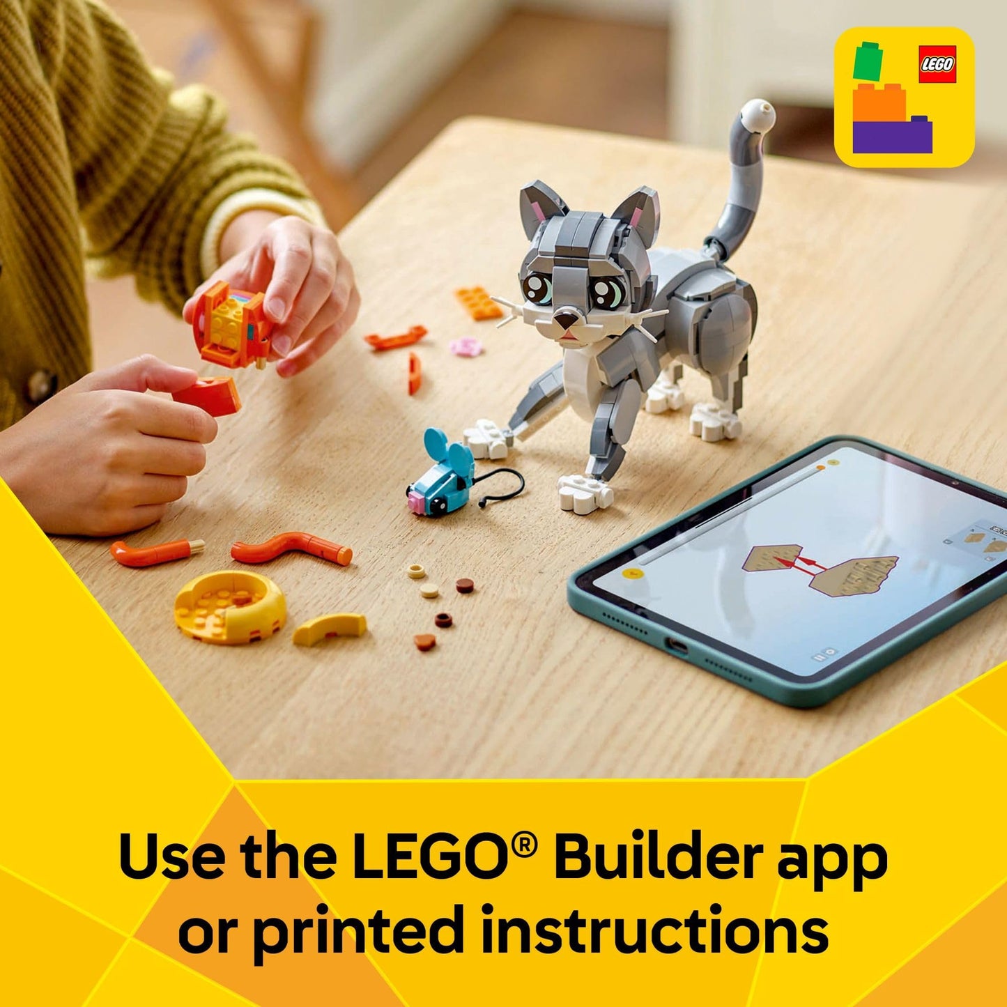 LEGO Creator 3 in 1 Playful Cat Toy - Building Toy with 3 Building Options, Cat, Dog, or Pigeon - Birthday Gift for Kids - Animal Figures for Kids, Girls and Boys, Ages 8+ - 31163