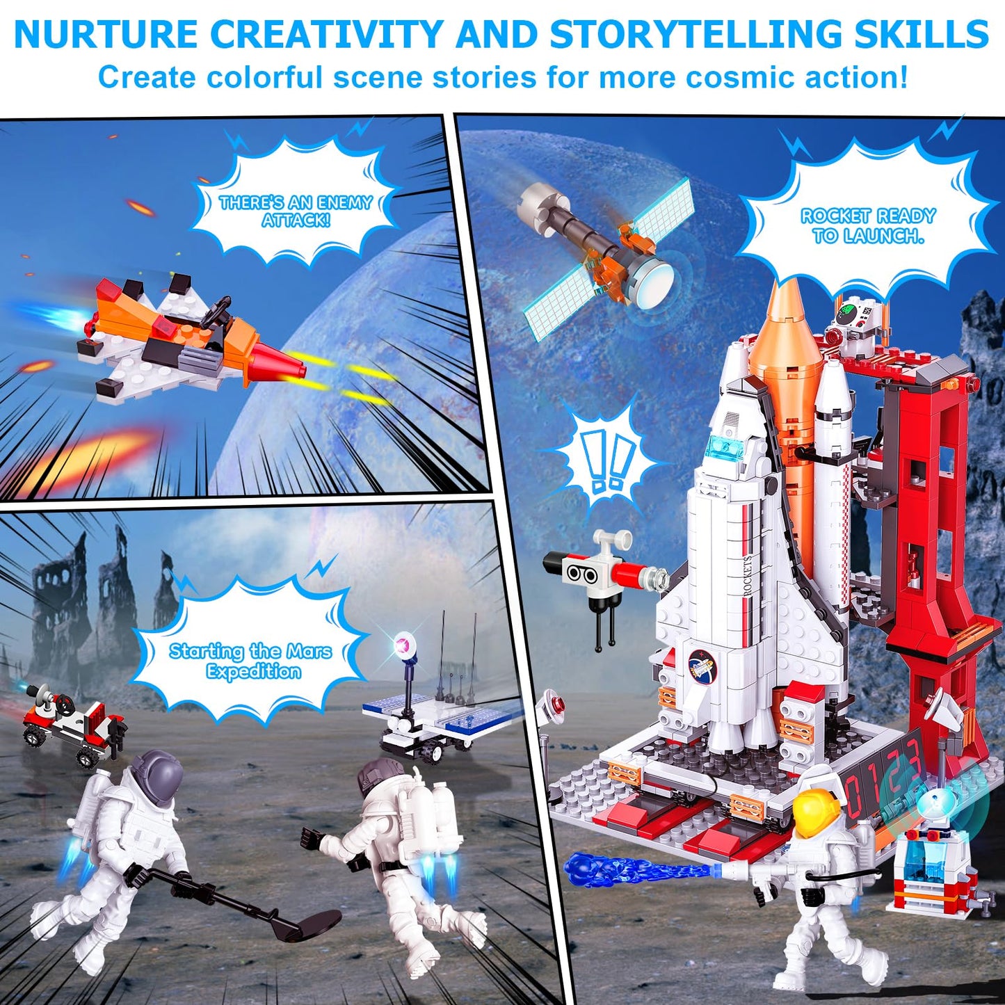 Space Exploration Shuttle Toys for 6 7 8 9 10 11 12 Year Old Kids, Girls, Boys, 12-in-1 STEM Projects Rocket Building Toy Kit with 3 Astronauts, Airplane Rocket Set, Gift idea for Ages 6 +, 885 Pcs
