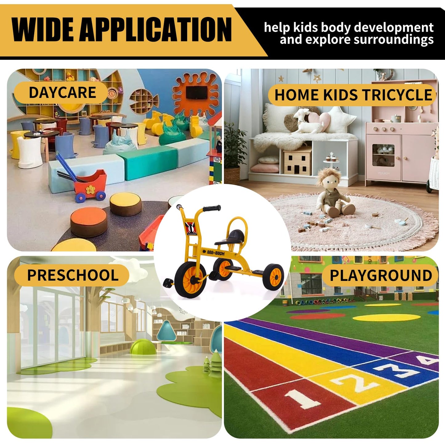 Kids Tricycle for Preschool Playground, Daycare Toddler Trike, Toddler Bikes for Riders Ages 2+, Outdoor Playground Equipment Tricycles