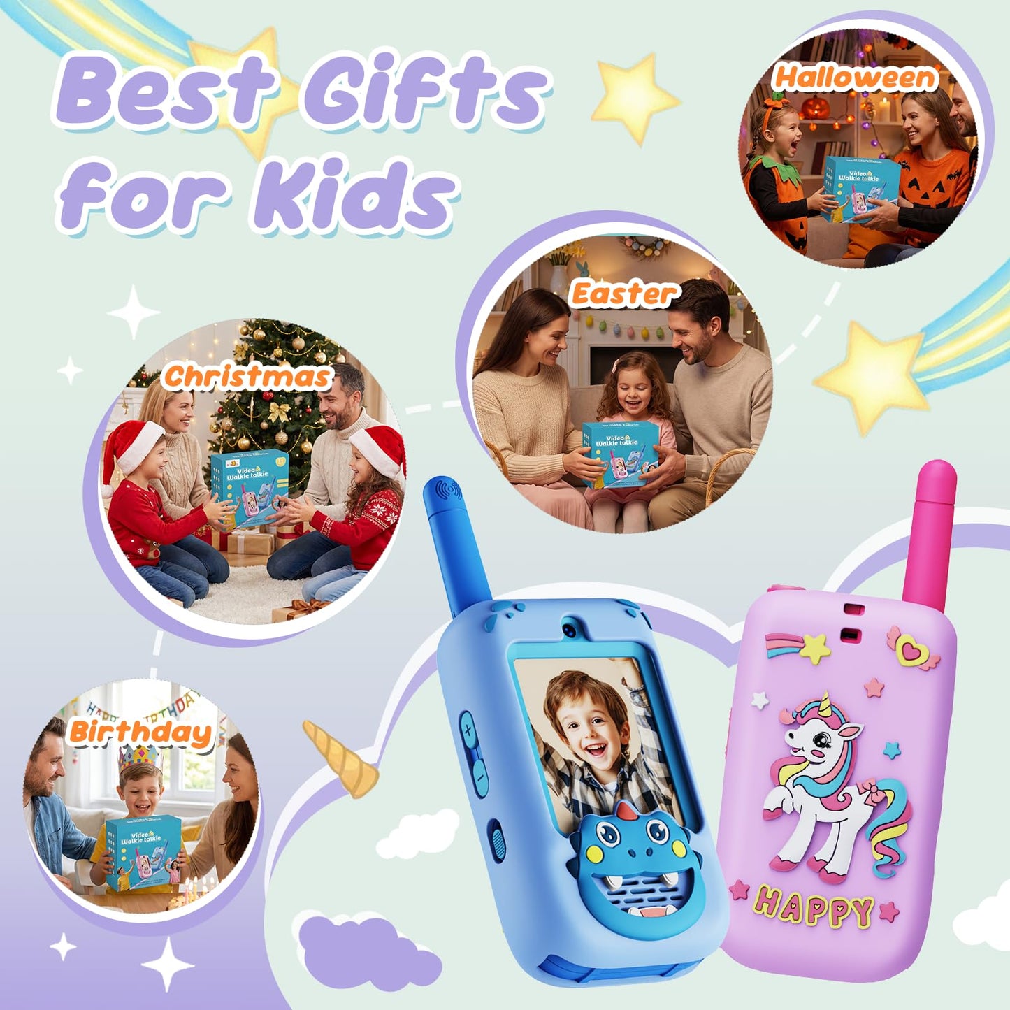 Video Walkie Talkies for Kids, 2 Pack with HD Camera, Long Range Two Way Radio with 4 Voice Effects, Christmas Birthday Gifts for Boys and Girls 3 4 5 6 7 8 9 Year Olds