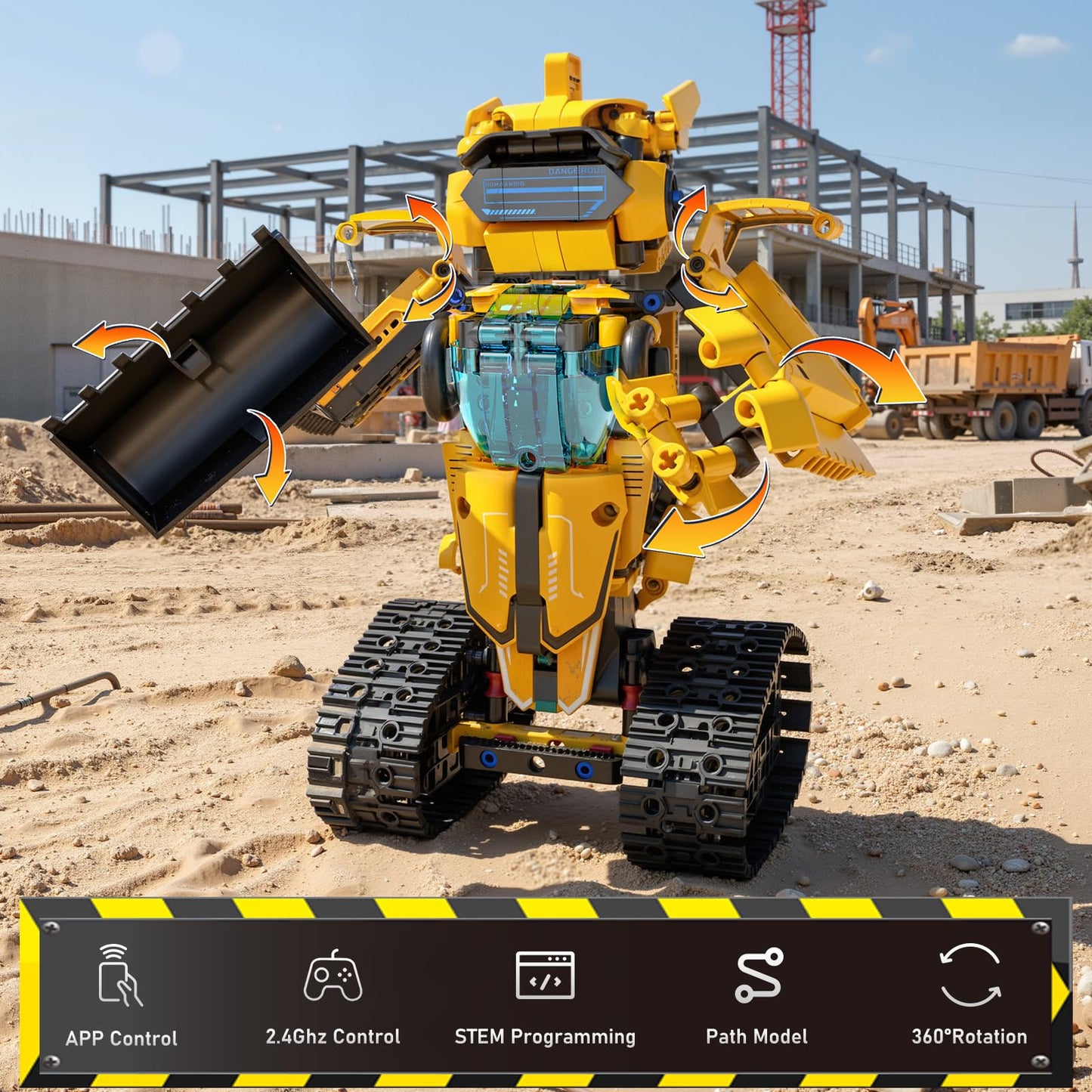 5in1 STEM Robot Building Toys for Kids 6-12, App & Remote Control STEM Excavator Bulldozer Crane Robot Building Kits, 736PCS DIY Educational Construction Building Sets, Erector Set Gift for Boys Girls