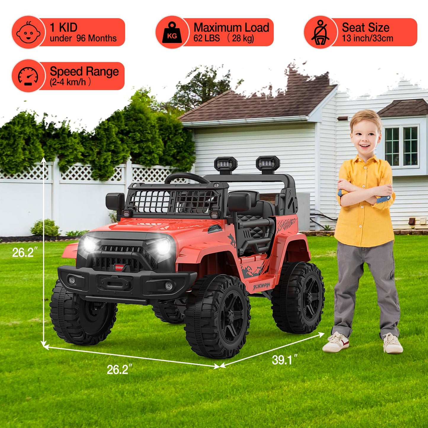 GarveeLife 12V Kids Electric Ride On Truck Car w/Parent Remote Control, Spring Suspension, LED Lights & AUX Port | Outdoor Ride Toy for Boys Girls