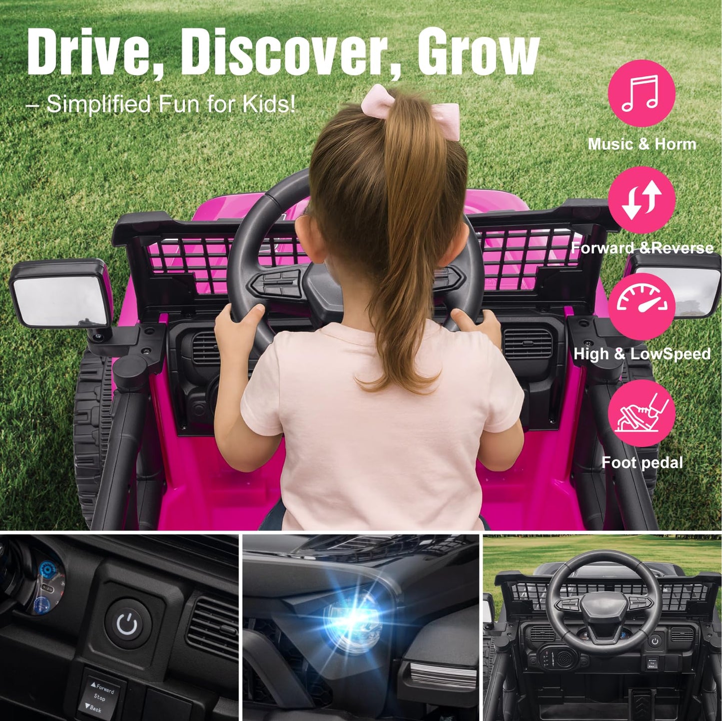 TRINEAR 12V Ride on Toys with Parent Remote Control, Toddler Electric Car with Spring Suspension, LED Lights & Music Player - Safe Battery Car for Kids, Easy to Assemble, Pink