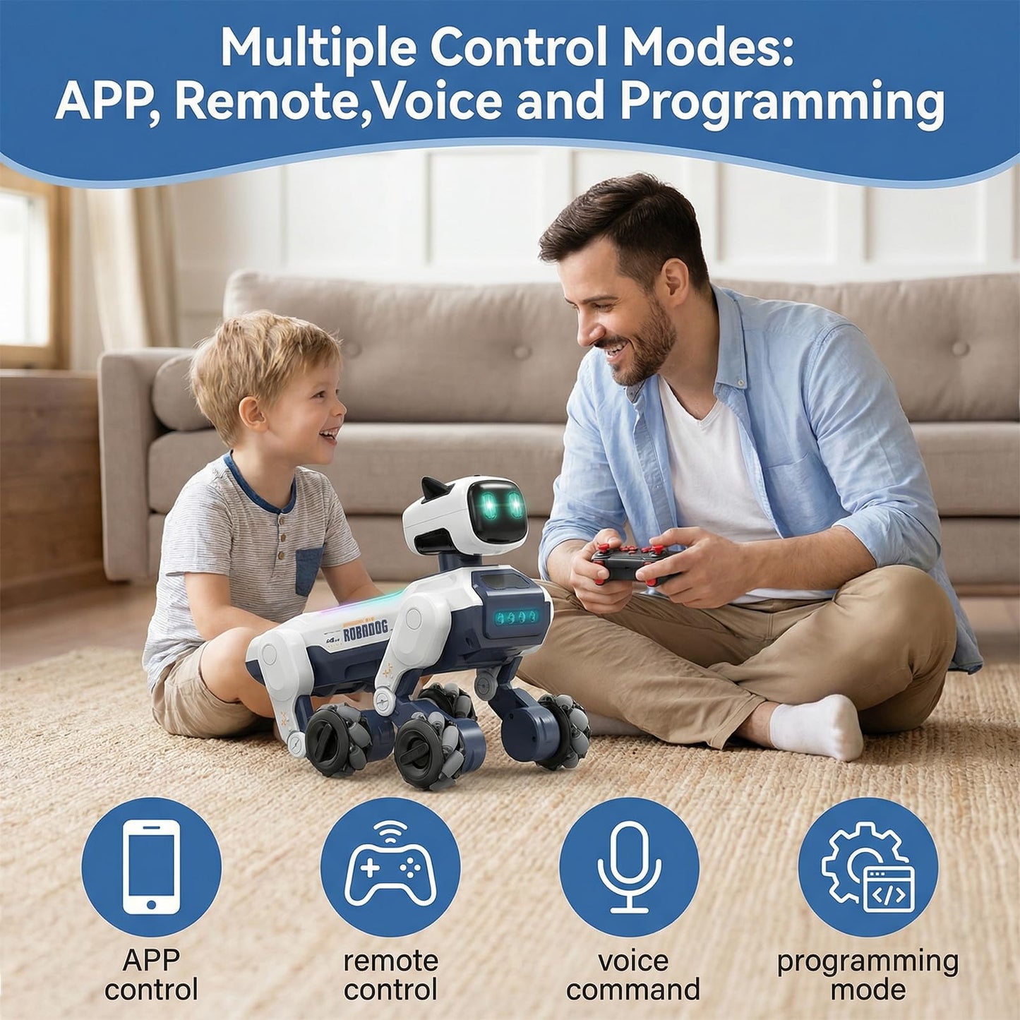Qudify Smart Robot Dog for Kids 6+ – App & Voice Control Programmable STEM Robot Pet with Touch Interaction, Remote Control Puppy Toy for Indoor Play & Birthday Gifts