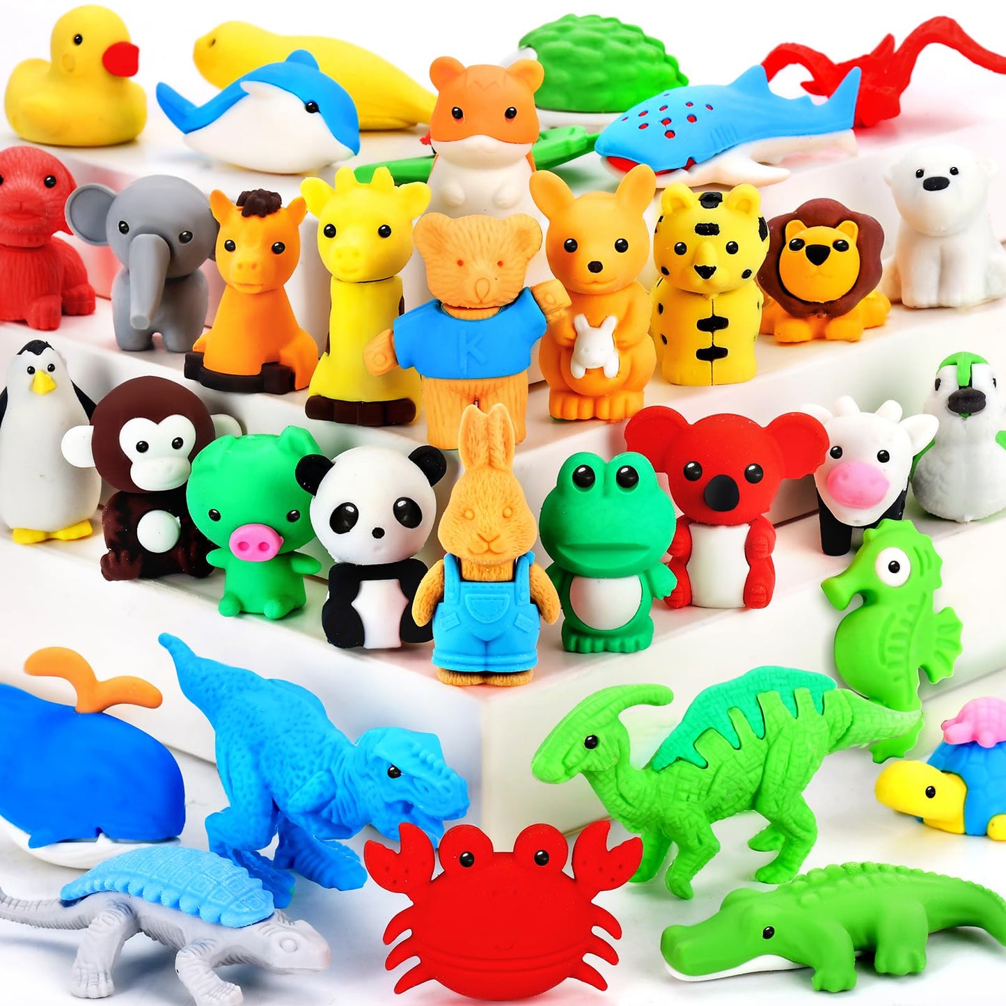 URSKYTOUS 34Pcs Animal Erasers Bulk Cute Desk Pets Kids Puzzle Erasers Take Apart Cool 3D Eraser Mini Pencil Eraser Fun Party Favors for School Supplies Classroom Rewards Easter Egg Fillers Gifts