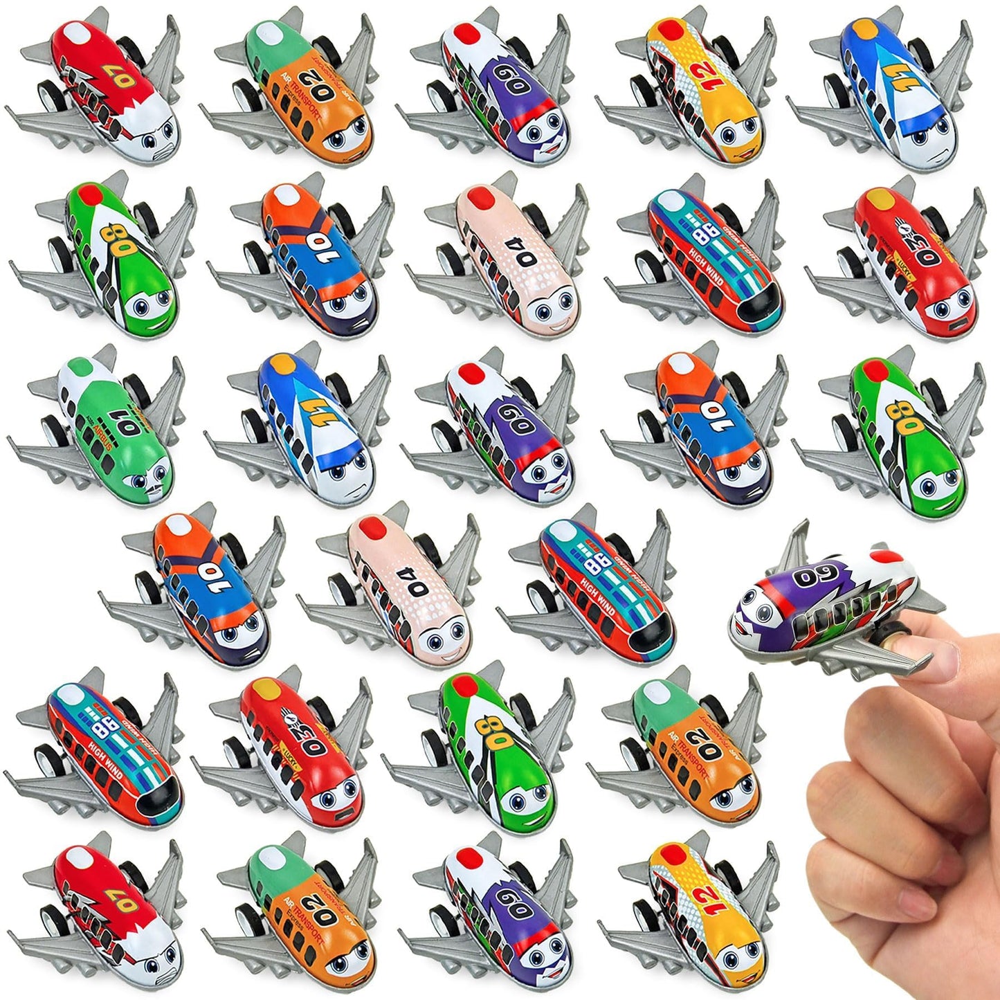 Vileafy 27 PCS Metal Shell Pull Back Airplane Toys for Kids – Cartoon Mini Airplanes with Plastic Base for Party Favors, Classroom Treasure Box Prizes, Goodie Bag Stuffers