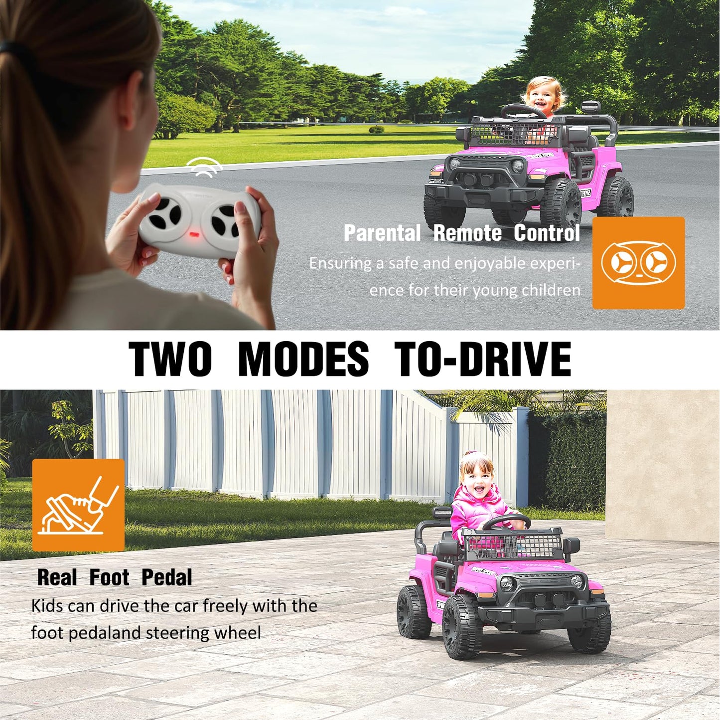 TRINEAR 12V Ride on Toys with Parent Remote Control, Toddler Electric Car with Spring Suspension, LED Lights & Music Player - Safe Battery Car for Kids, Easy to Assemble, Pink