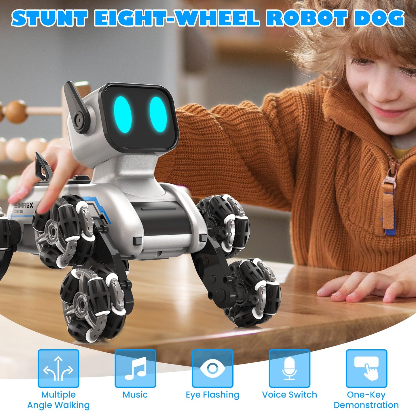 SIMREX Robot Dog RC Stunt Car Toys - Gesture Sensing Remote Control car with Mecanum Wheels, LED Eyes, 3 Sound Effects, Birthday Gift for Kids Boys Girls