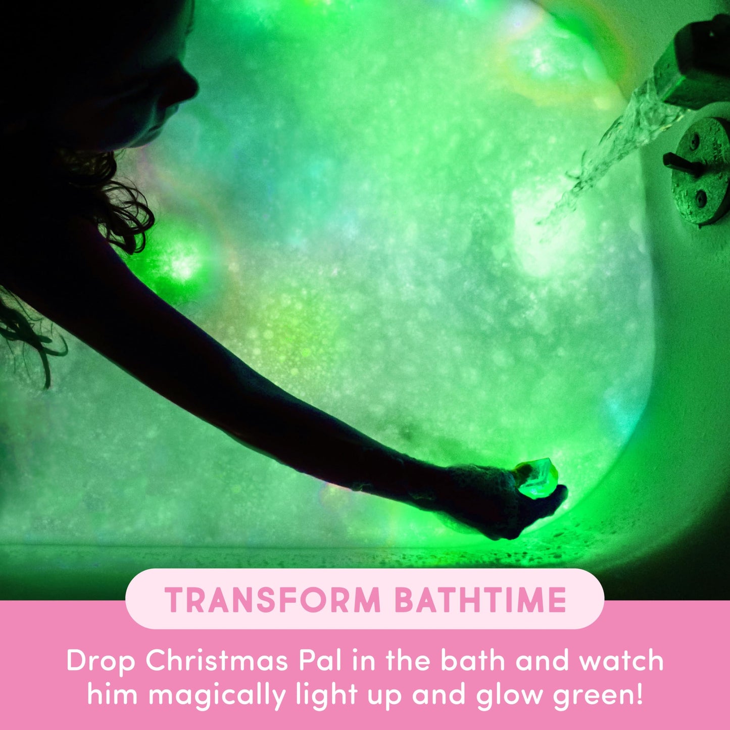 Glo Pals Christmas Pal Water-Activated Bath Toy with 2 Reusable Light-Up Cubes for Sensory Play