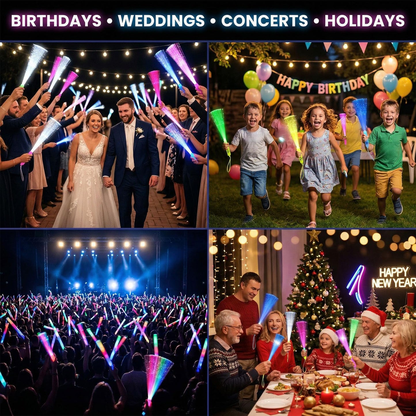 LovesTown 12PCS Glow Sticks Party Supplies, 3 Modes Colorful Flashing LED Light Up Sticks Glow in the Dark Toys Fiber Optic Wand for Kids Party Favors Wedding Birthday