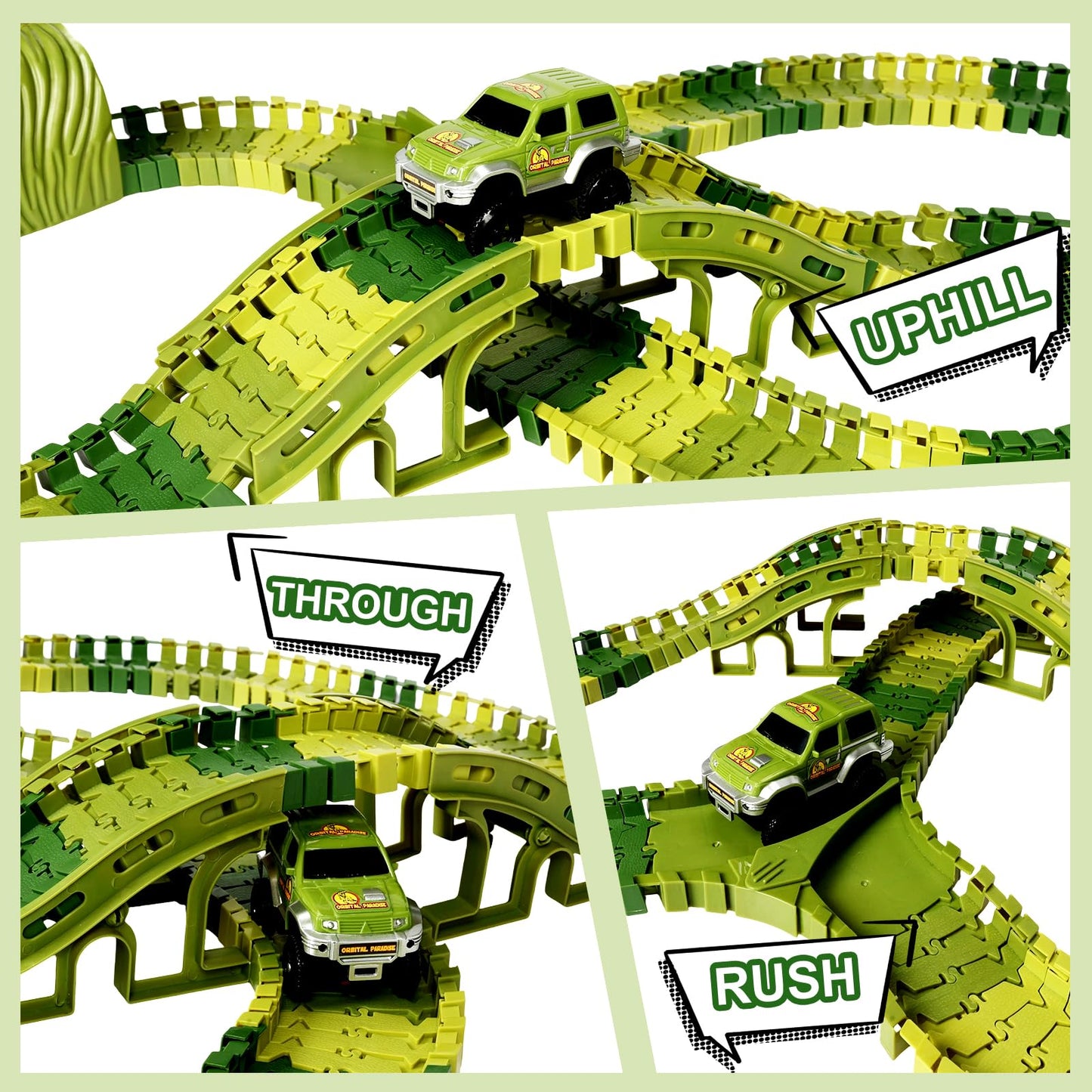 Dinosaur Track Toys, 266 PCS Dinosaur Toys for Kids 3-5 Create A Dinosaur World Road Race Tracks, 2 Dinosaur Cars Flexible Train Track Set, Birthday Gifts 3 4 5 6 7 Year Old Boys Girls