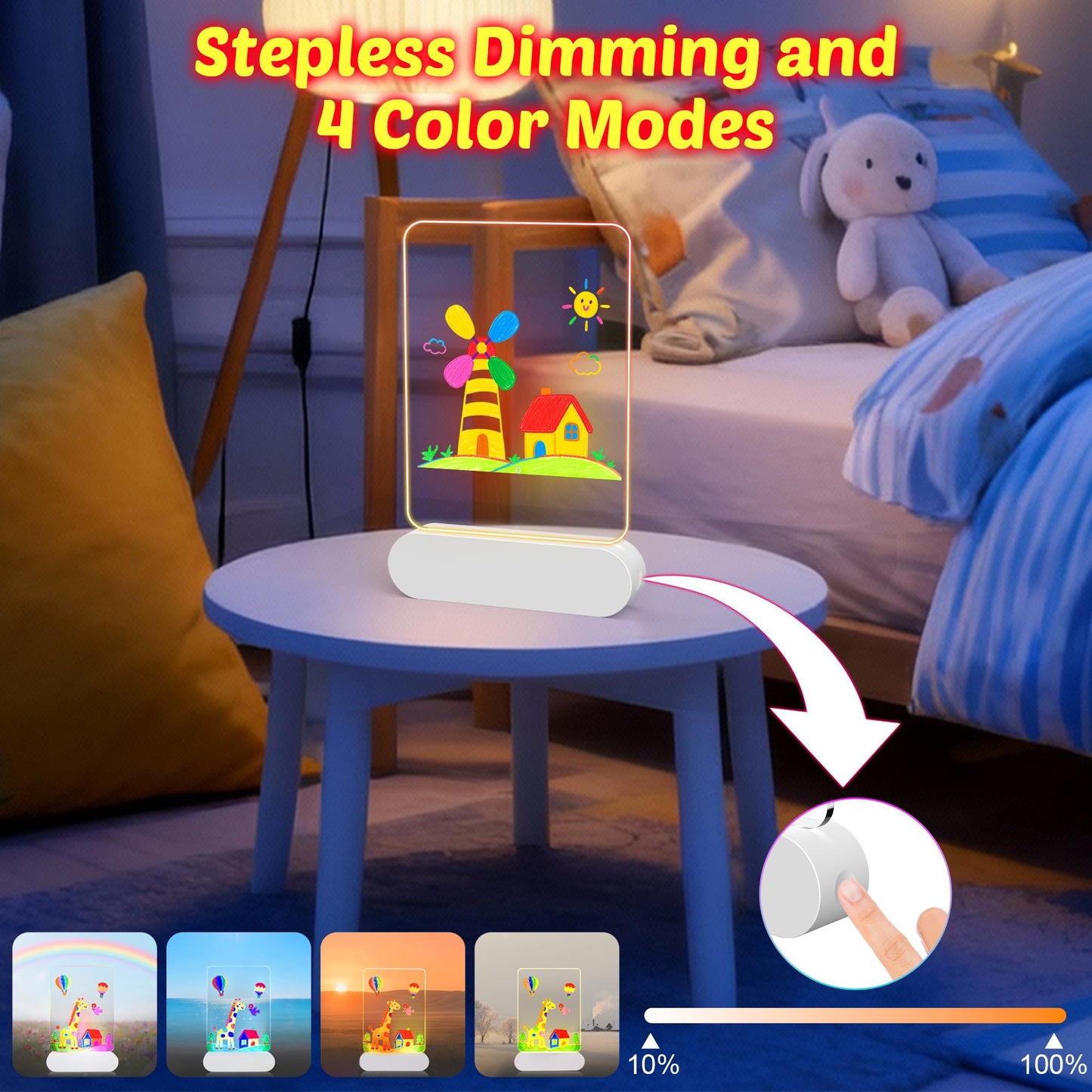 MOKOQI Rechargeable LED Drawing Board | Cordless LED Note Message Board for Kids，DIY Kids Own Night Light | Dry Erase Writing Board | Easter Birthday Gifts for Girls Boys 6-8