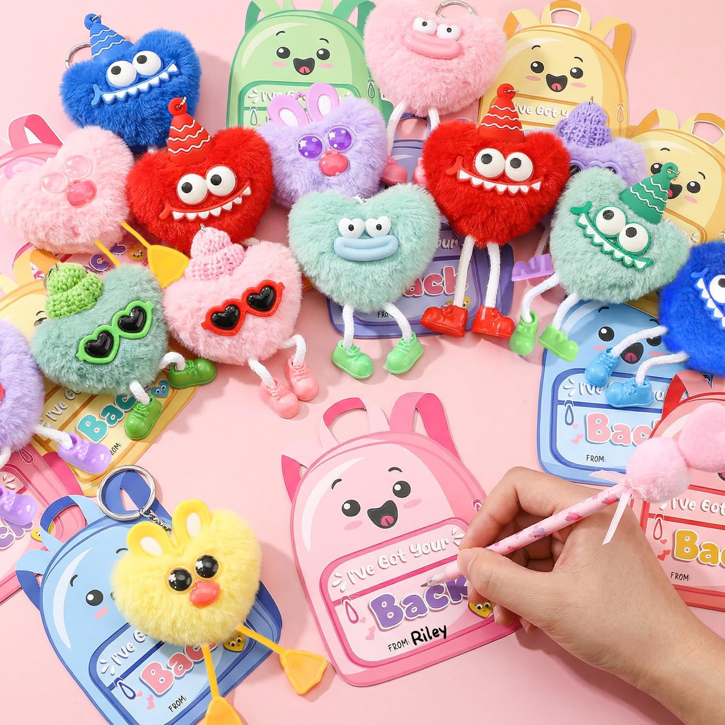 MOVINPE 30 Pack Kids Keychains Easter Egg Fillers, Fluffy Plush Keychains with Gift Cards & Bags, Bulk Classroom Goodie Bags Pinata Toys Classroom Prizes Elementary Carnival Prizes in Bulk