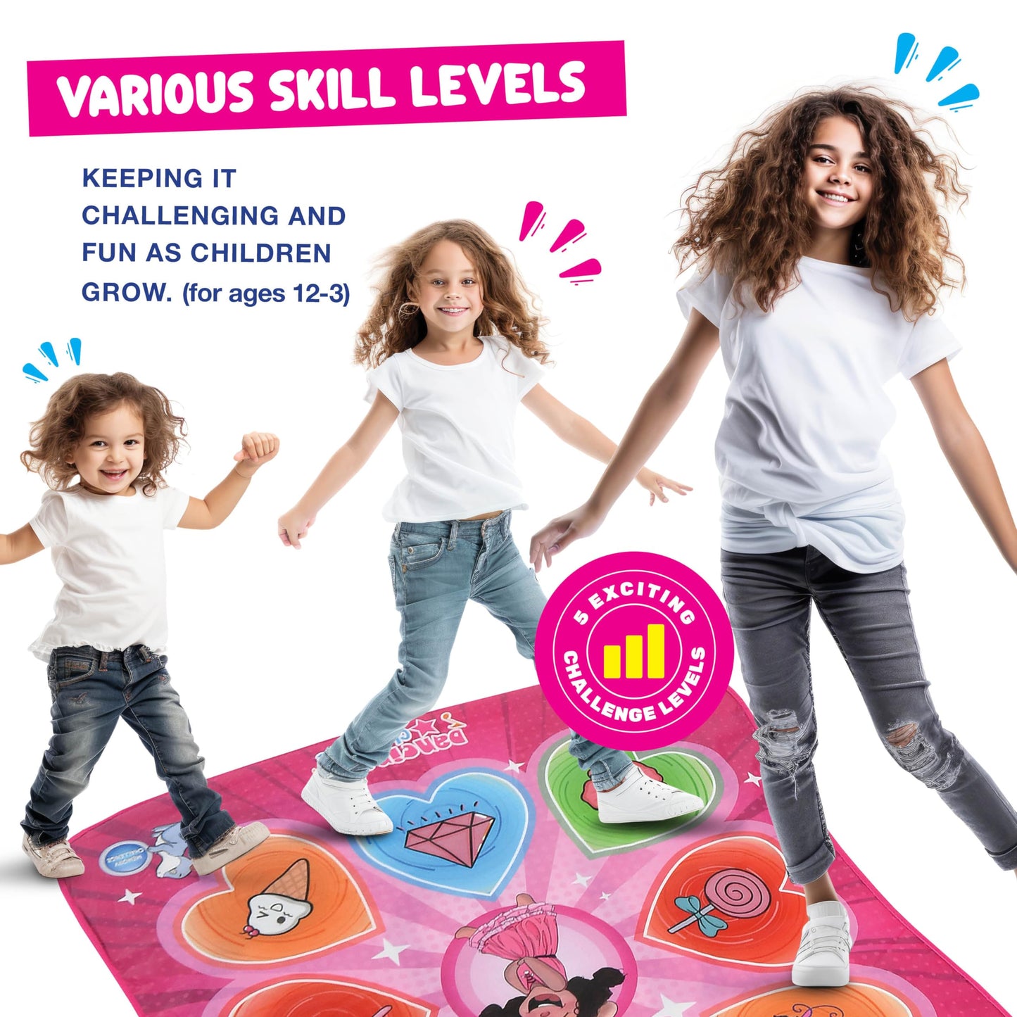 Play22 Dance Mat for Kids - Best Birthday Gifts for Girls & Boys Electronic Dance Game Toy for Kids, Adjustable Volume, 5 Levels - Dance Pad with LED Lights & Built-in Music for Ages 3-12 Years Old