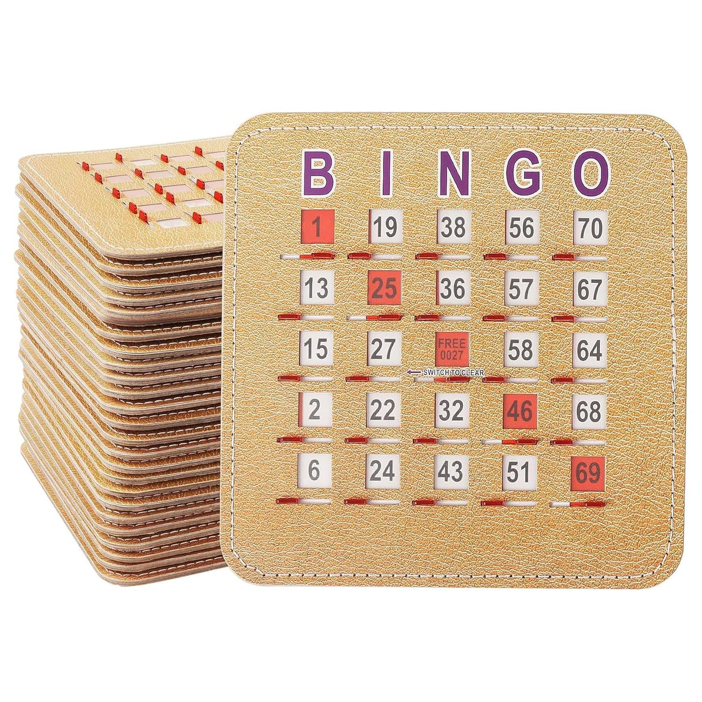 GSE Games & Sports Expert 50-Pack Reusable Shutter Bingo Cards, 5-Ply Stitched Fingertip Bingo Game Cards with Quick-Clear Sliding Windows for Large Groups Bulk Purchasing