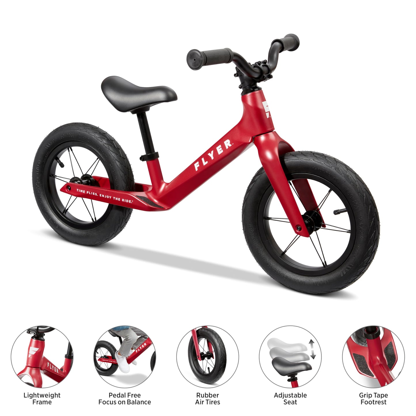 Radio Flyer Ultra Lite Balance Bike, Red, for Kids Ages 1.5-5, Pedal Free for Quick Learning, Lightweight Frame, Rubber Air Tires, Tool-Free Adjustable Seat, Footrest, Kid & Toddler Balance Bikes