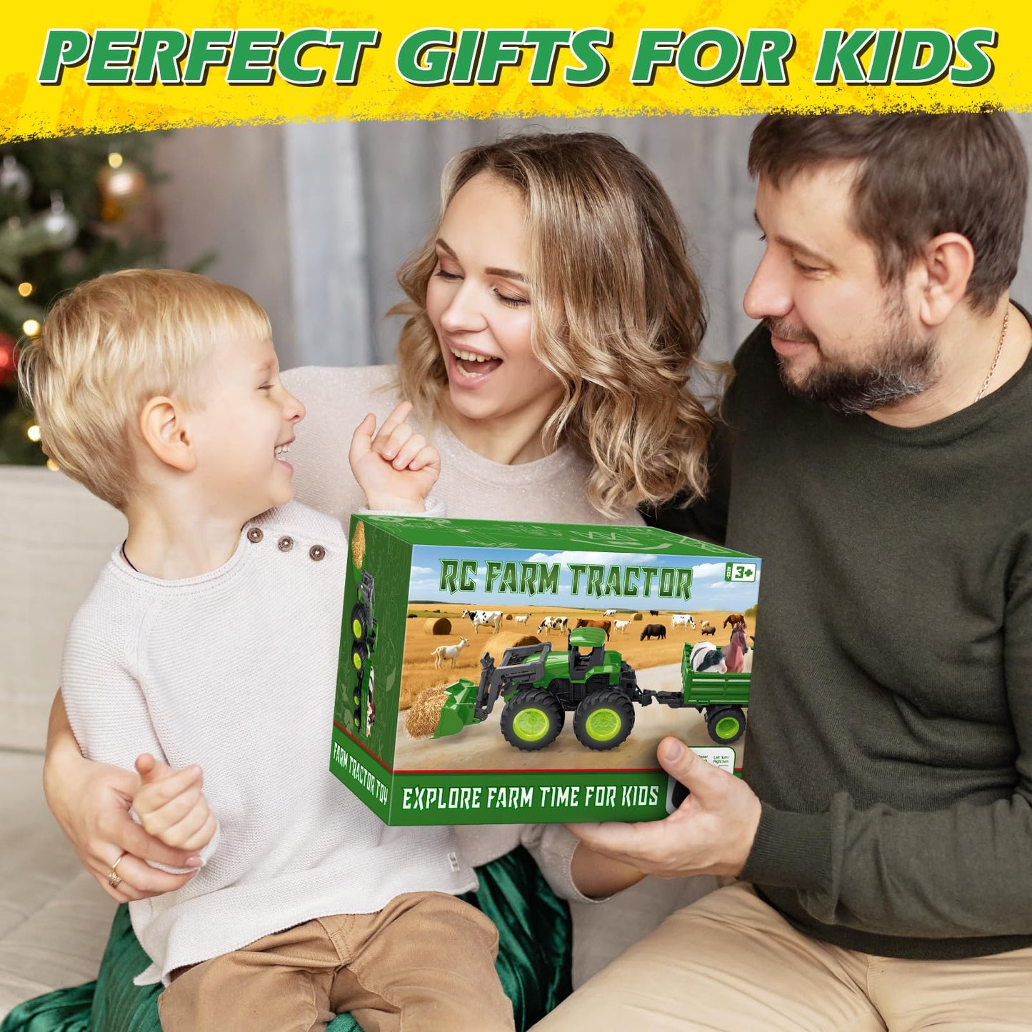 Remote Control Tractor Toy, Kids RC Tractor Set with Truck & Trailer and Light/Loading/8 Wheel, 2.4 Ghz RC Farm Vehicle Toys, Animal Farm Kids Toy for 3 4 5 6 7 8 9 Year Old Boys Girls Birthday Gift