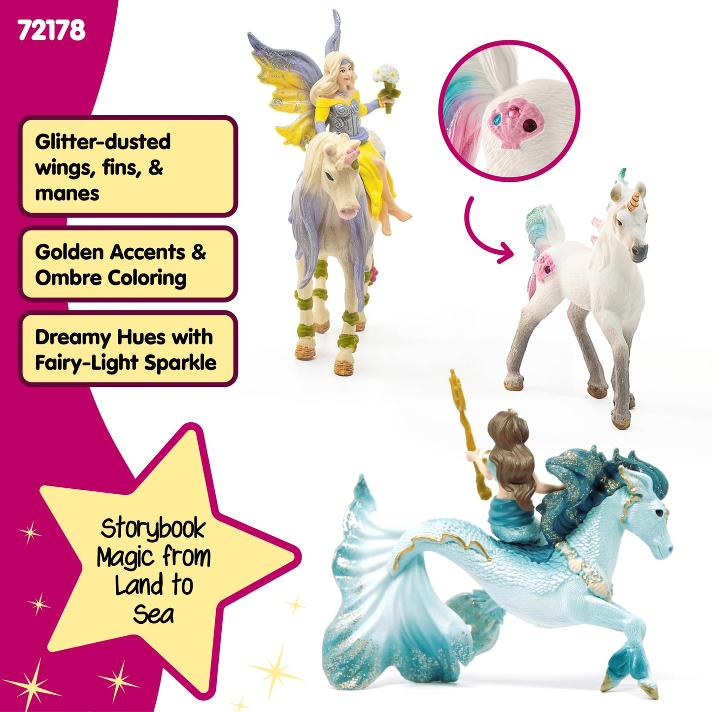 Schleich Bayala - 7 PC Mermaid, Unicorn and Fairy Toy Starter Set for Girls and Boys - Cute Fairies and Unicorn Figures with Accessories - Fantasy Figurine Animal Playset for Kids Ages 5+ - 72178
