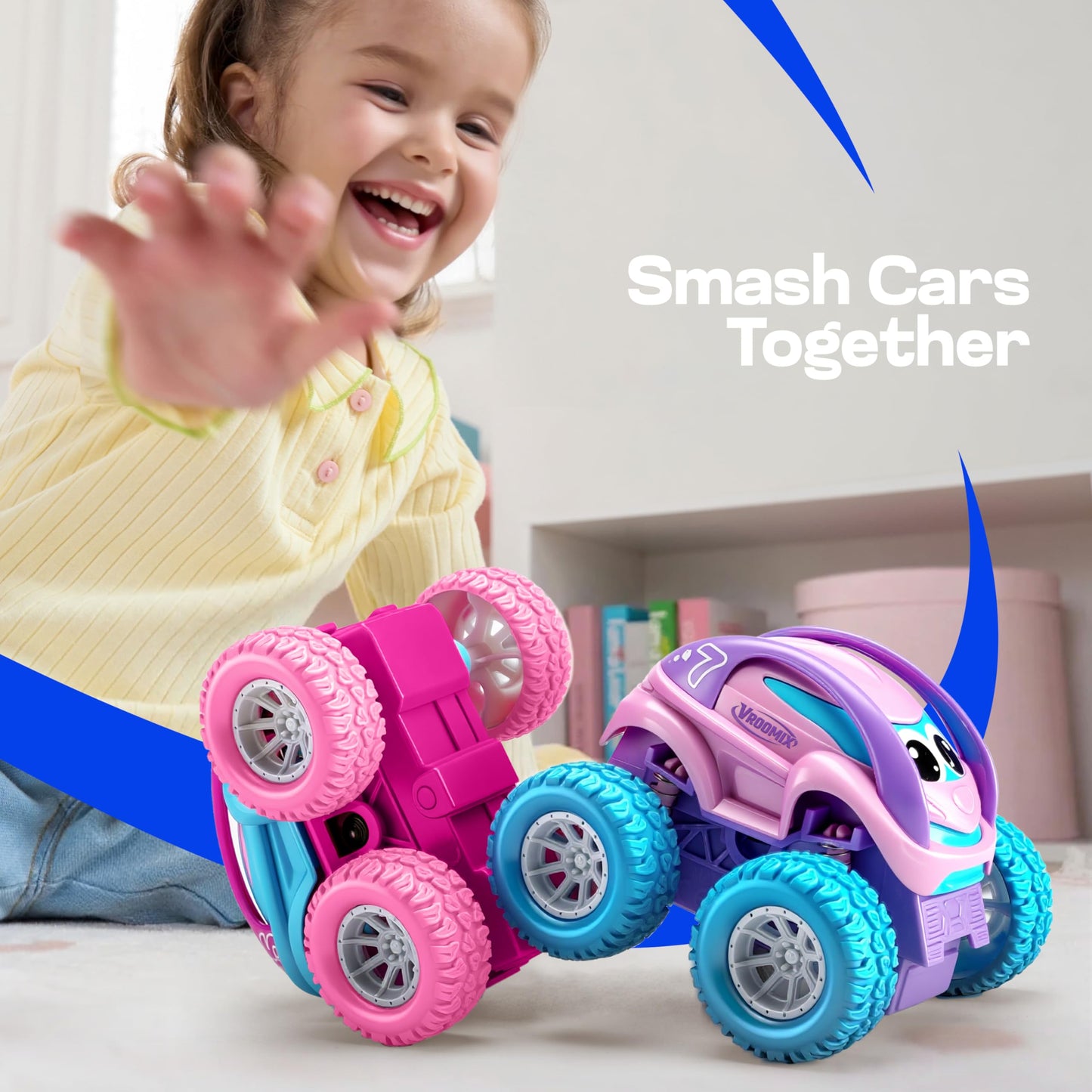Vroomix Jova 3 Pack Monster Truck Toys, Friction Powered Pull Back Car Toys with Crash, Flip & Bouncing for Toddlers Girls Age 18 Month and Up, Toddler Girl Toys Birthday Gifts