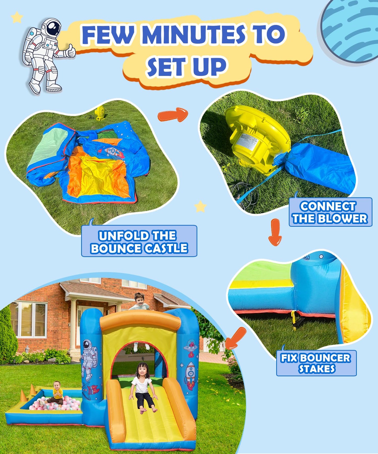 NBSPORT Inflatable Bounce House with Blower for Kids 3-6 y/o, Jumping Castle with Slide, 112x63x67'' Toddlers Bouncer with Ball Pit, Bouncy House for Indoor/Outdoor