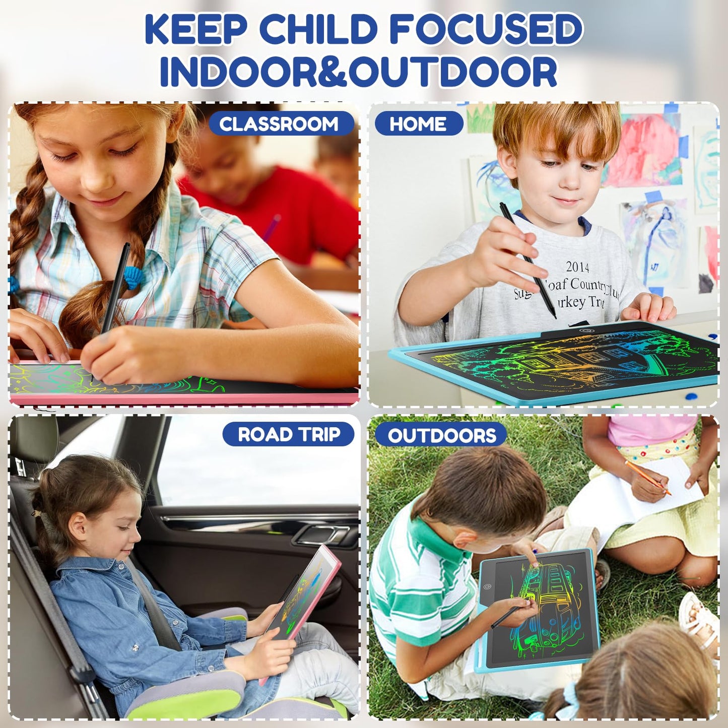 POPERFUN 2 Pack LCD Writing Tablet for Kids, 16 Inch Rechargeable Erasable Doodle Board Colorful Toddler Drawing Pads, Preschool Learning Toys Christmas Birthday Gift3 5 7Year Old Girls Pink and Blue