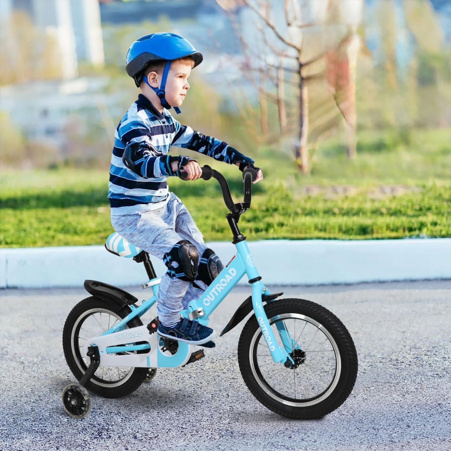 Max4out Folding Kids Bike for 3-9 Years Old Boys and Girls 14/16/18 Inch Foldable Kids' Toddler Bicycles with Flash Lighting Training Wheels and Dual Handbrakes, Baby Bike-14 Blue