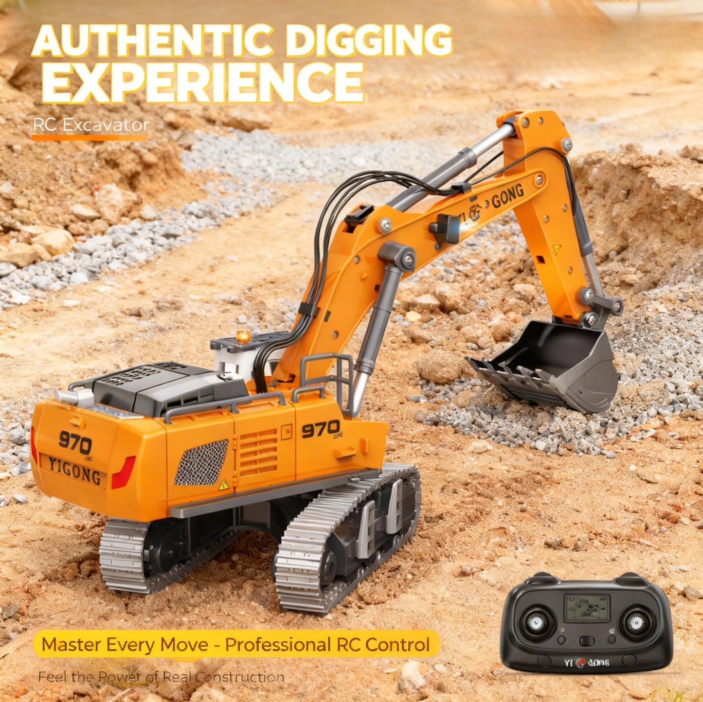 Munmel 1/50 Remote Control Excavator Metal Rc Construction Vehicles Digger Models Suitable for Adult Model Enthusiasts (Rc Excavator 970)