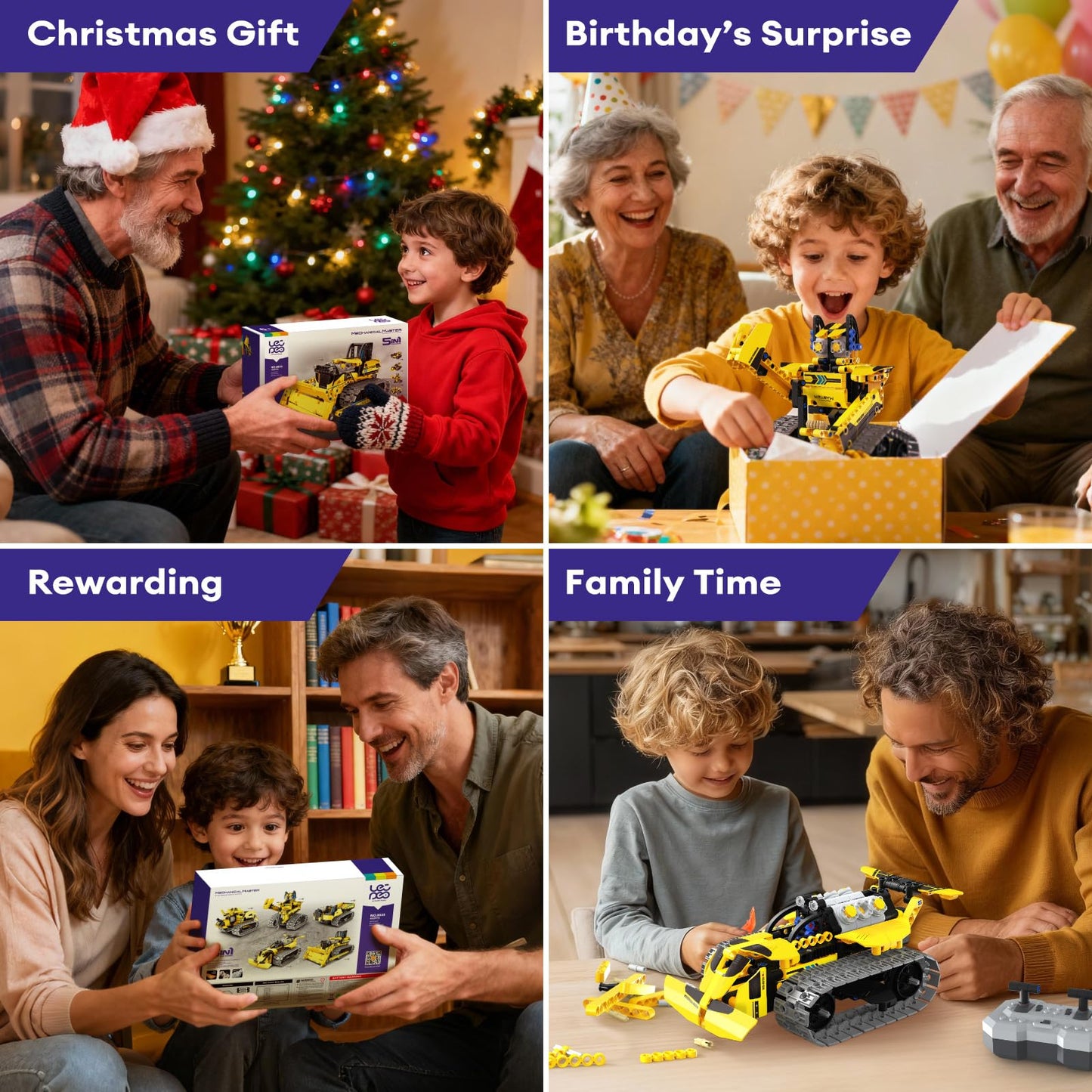 LECPOP 5 in 1 STEM Robot Toy Building Kit, 452 PCS Blocks App & Remote Control Engineering Toys Robotics for Kids Ages 8-12, RC Bulldozer Erector Sets for Boys Girls 6 7 9 10 11 13 14+ Birthday Gifts