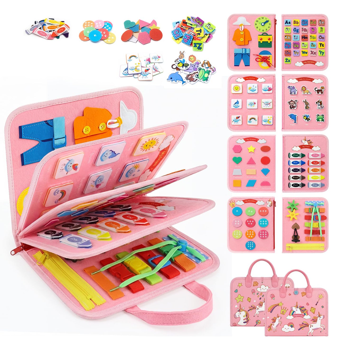 Mulaisu Toddler Busy Board Montessori Toys for Toddlers Girls 1-3 Year Old Birthday Gifts, Sensory Busy Book Learning Educational Activities, Airplane Car Travel Toy