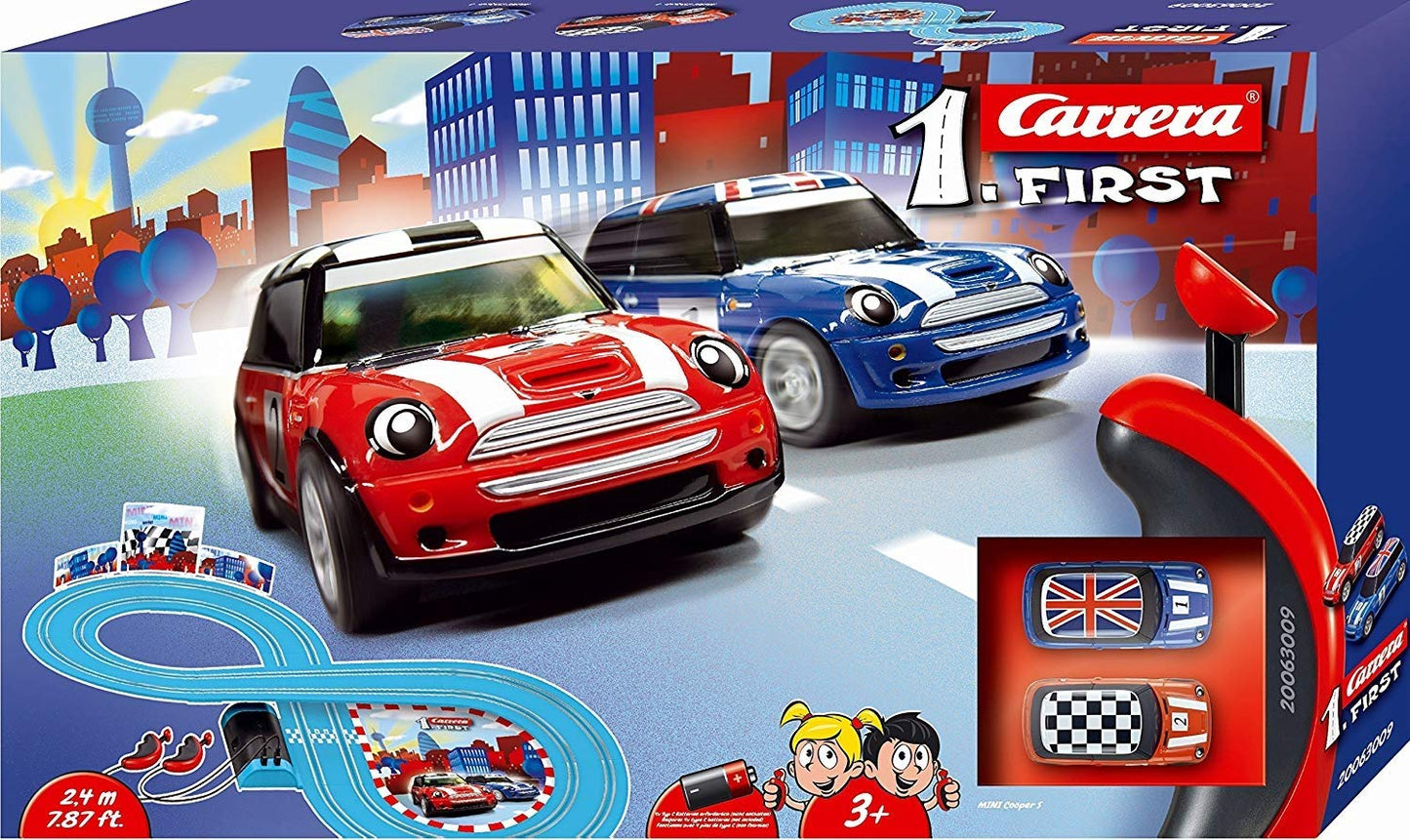 Carrera First Ferrari Slot Car Race Track - Includes 2 Cars: Red & Yellow Ferrari & Two-Controllers - Battery-Powered Beginner Set for Kids Ages 3 Years & Up