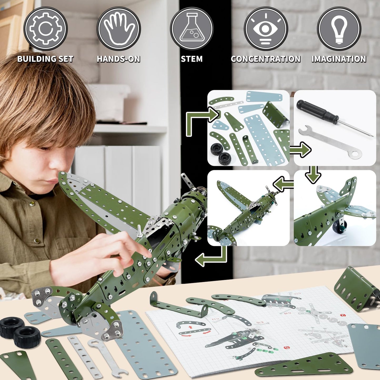 Geangvn Metal Model Airplane Building Toys for Ages 8-13 14 and Up, 285pcs Plane Stem Toys for Boys Age 8-12, Assembly Jet Kits for Kids 8-10, Birthday for 9 10 11 Year Old Boys Adults