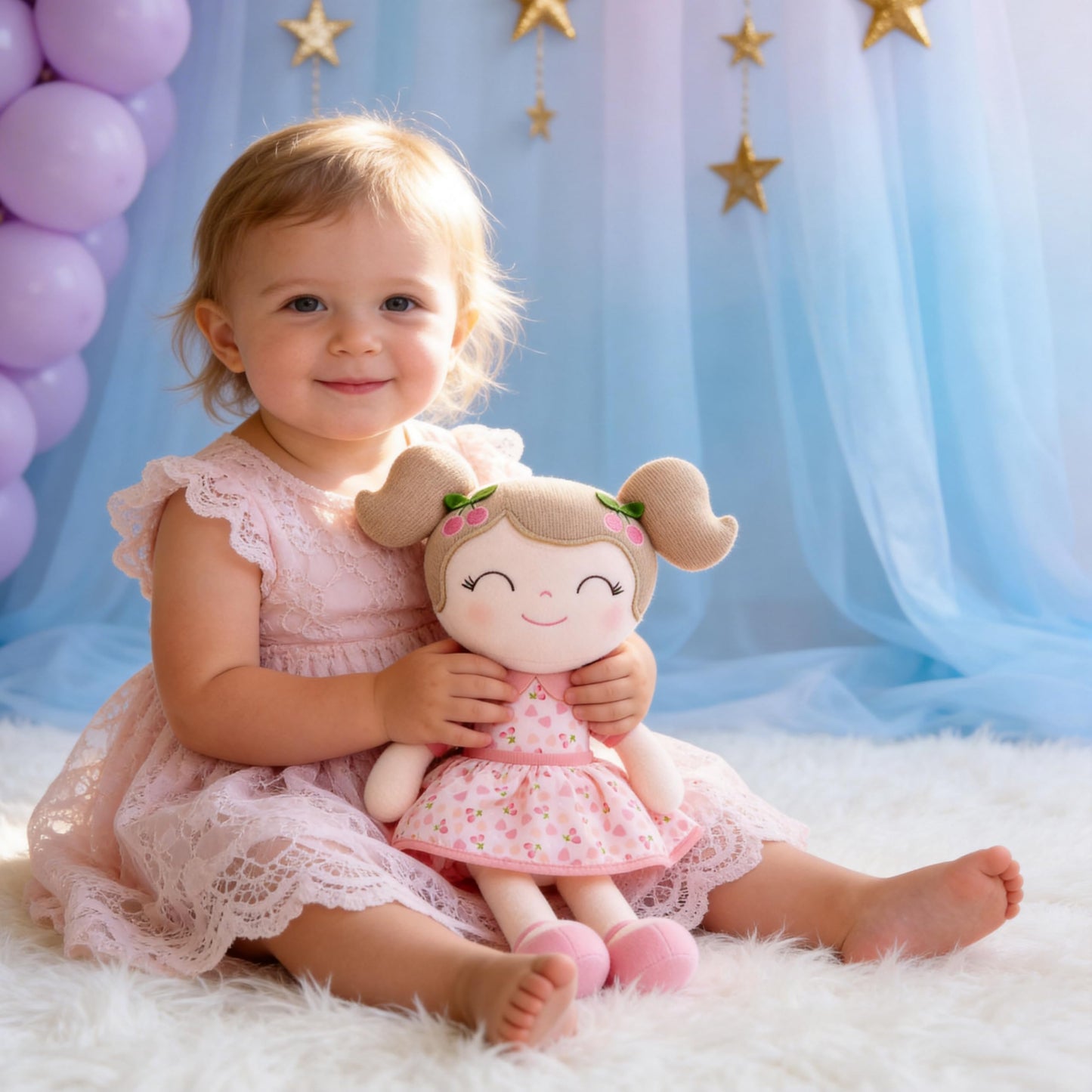 Gloveleya Baby Doll Girl Gifts Plush Toys Soft Dolls Baby Gifts Cherry Girl Pink