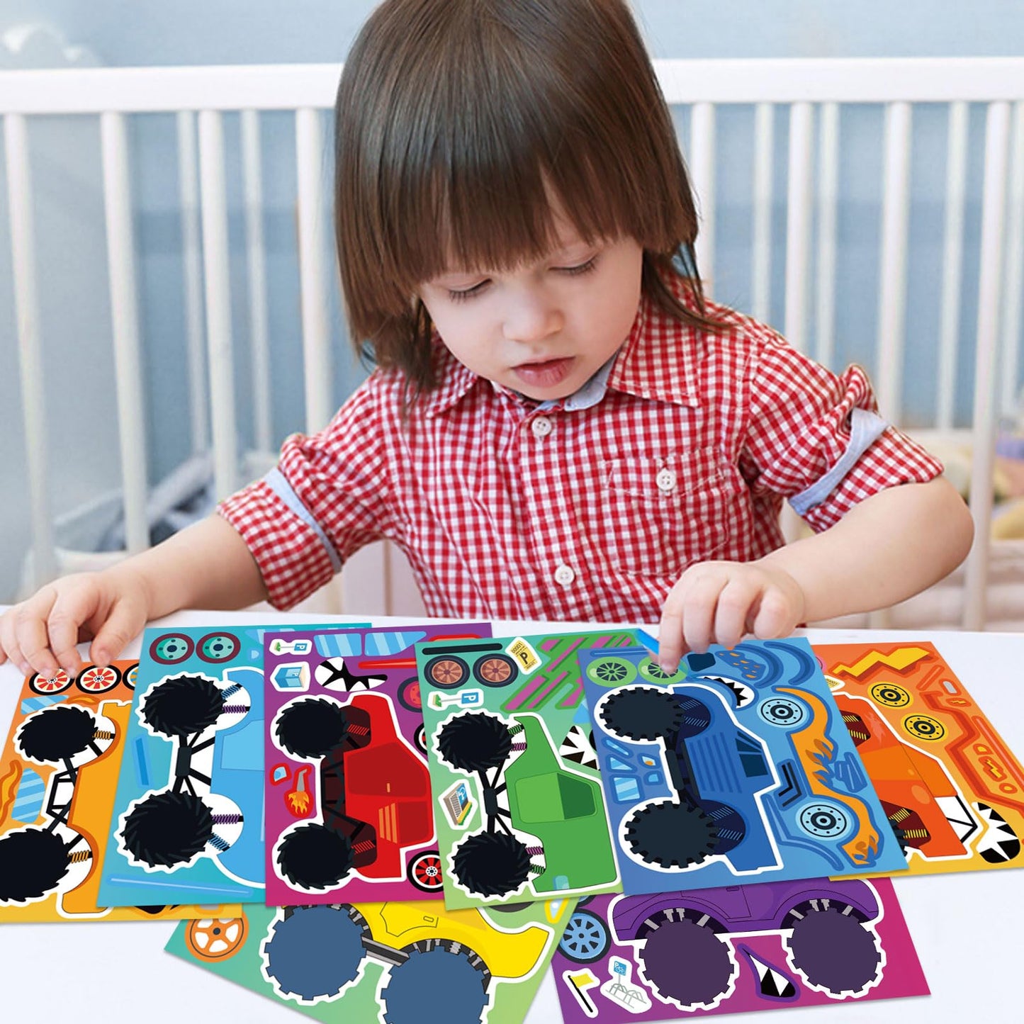 24 Sheets Monster Truck Sticker, Monster Truck Party Favor, Make Your Own Stickers Cartoon Car Make-a-face Stickers Classroom Activities Birthday Gift for Girls Boys