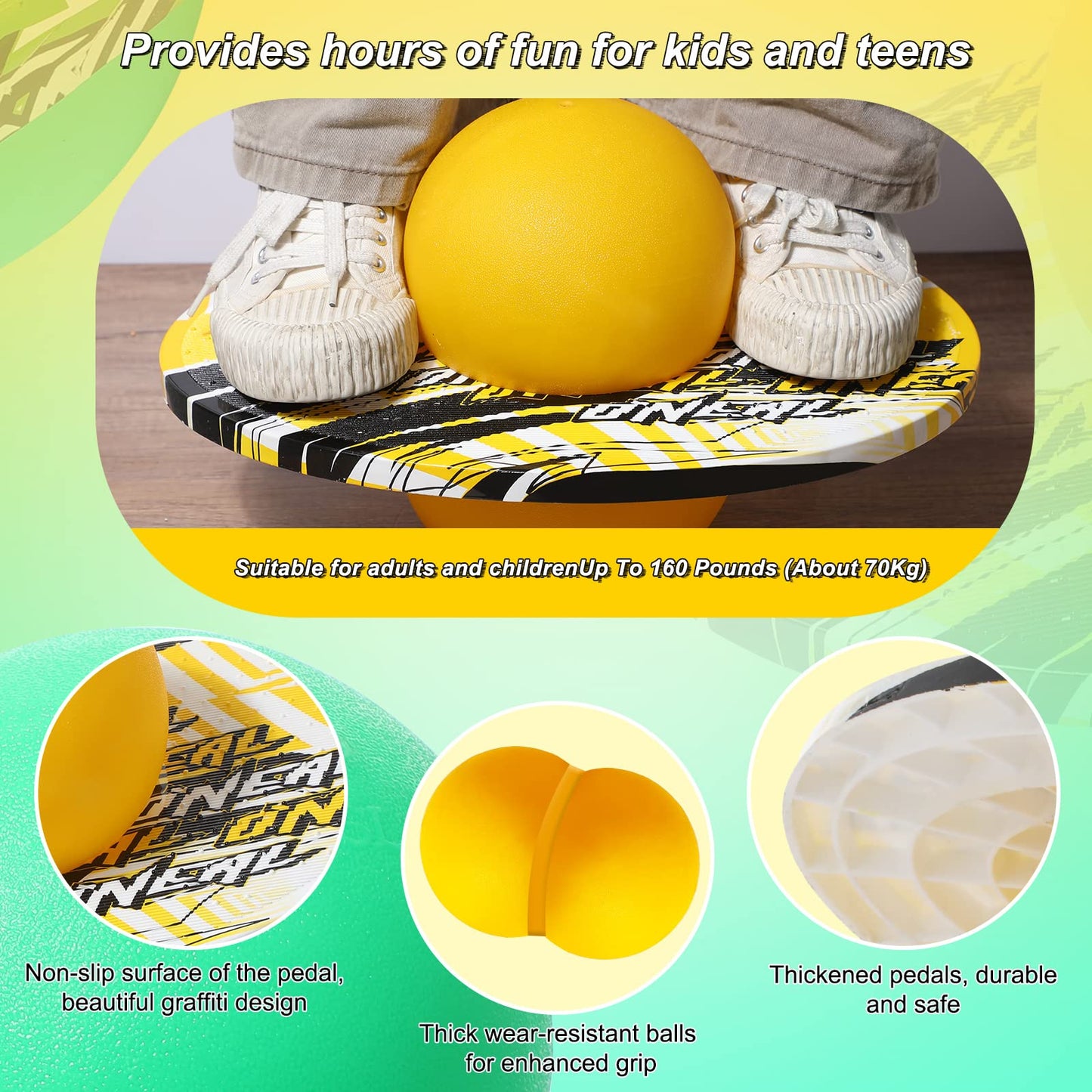 Junkin 2 Pcs Pogo Ball Trick Board Toy Balance Board Pogo Balance Bounce Ball with Pump and Strong Grip Deck for Fun Challenge Fidget Indoor,Outdoor Toys(Yellow, Green,Elegant Style)