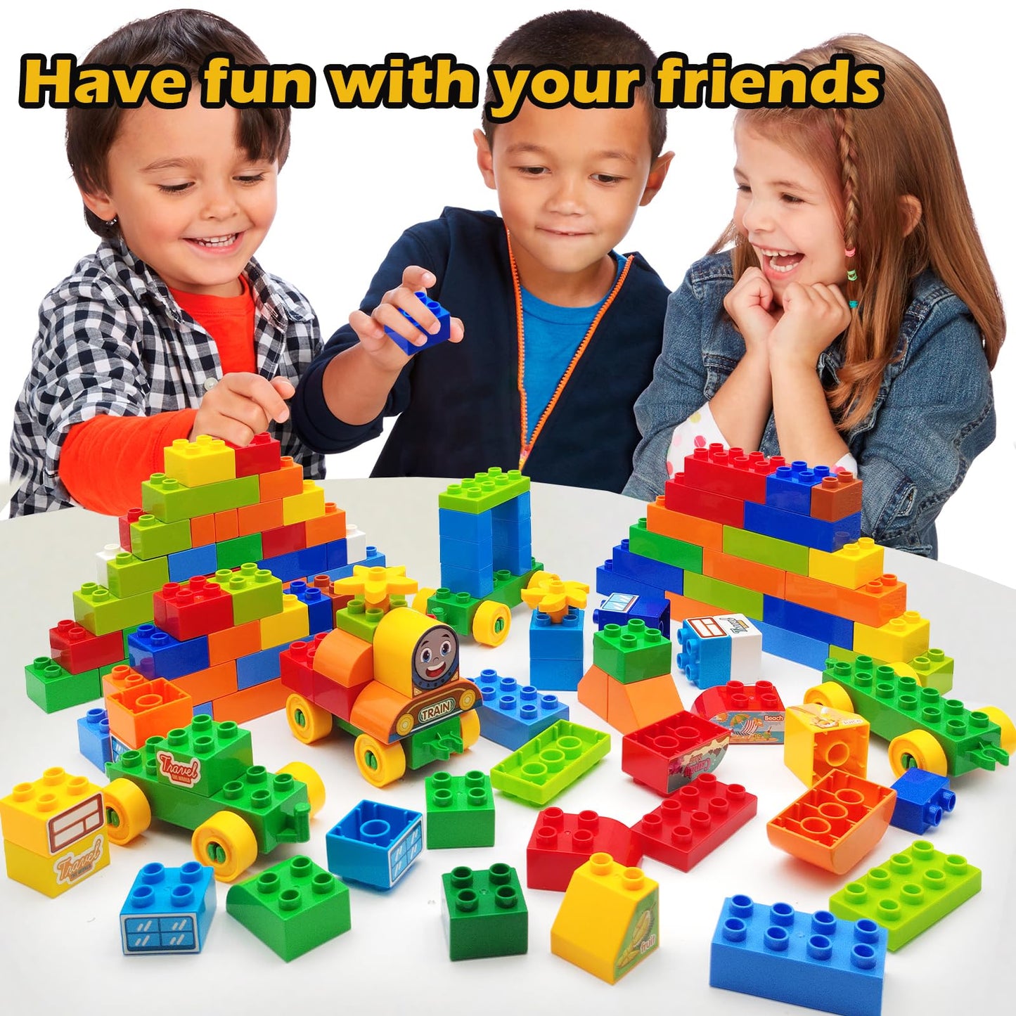 CONVENTEJOY 150 Pcs Classic Building Blocks Set for Toddlers 3-6, Large Building Bricks Train Educational Toy STEM Toys Compatible with Major Brands Gift for Kids