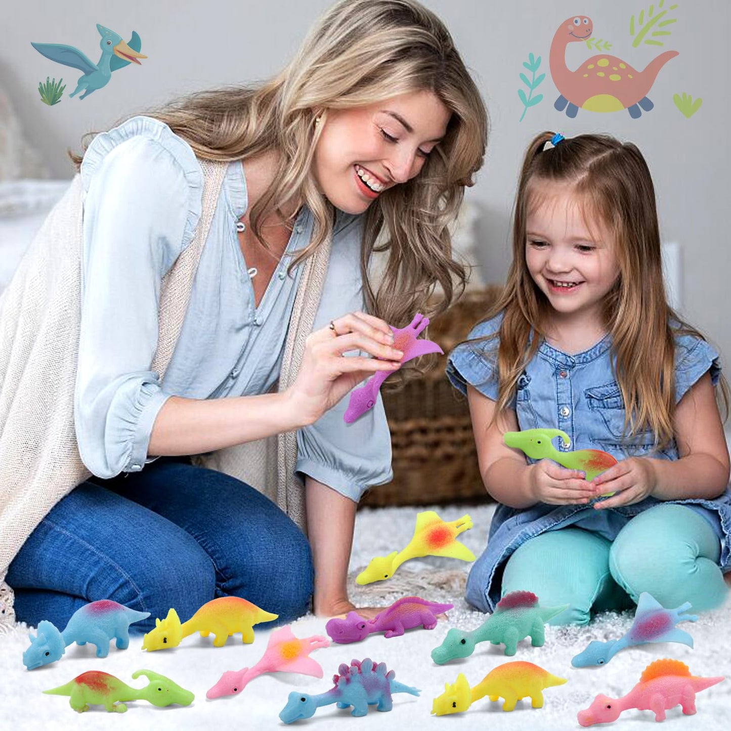20 Pcs Slingshot Dinosaur Finger Toys, Flying Dinosaur Party Favors for Kids, Sticky Rubber Dino Fidget Toys, Funny Gag Gifts Treasure Box Classroom Prizes for Boys Girls