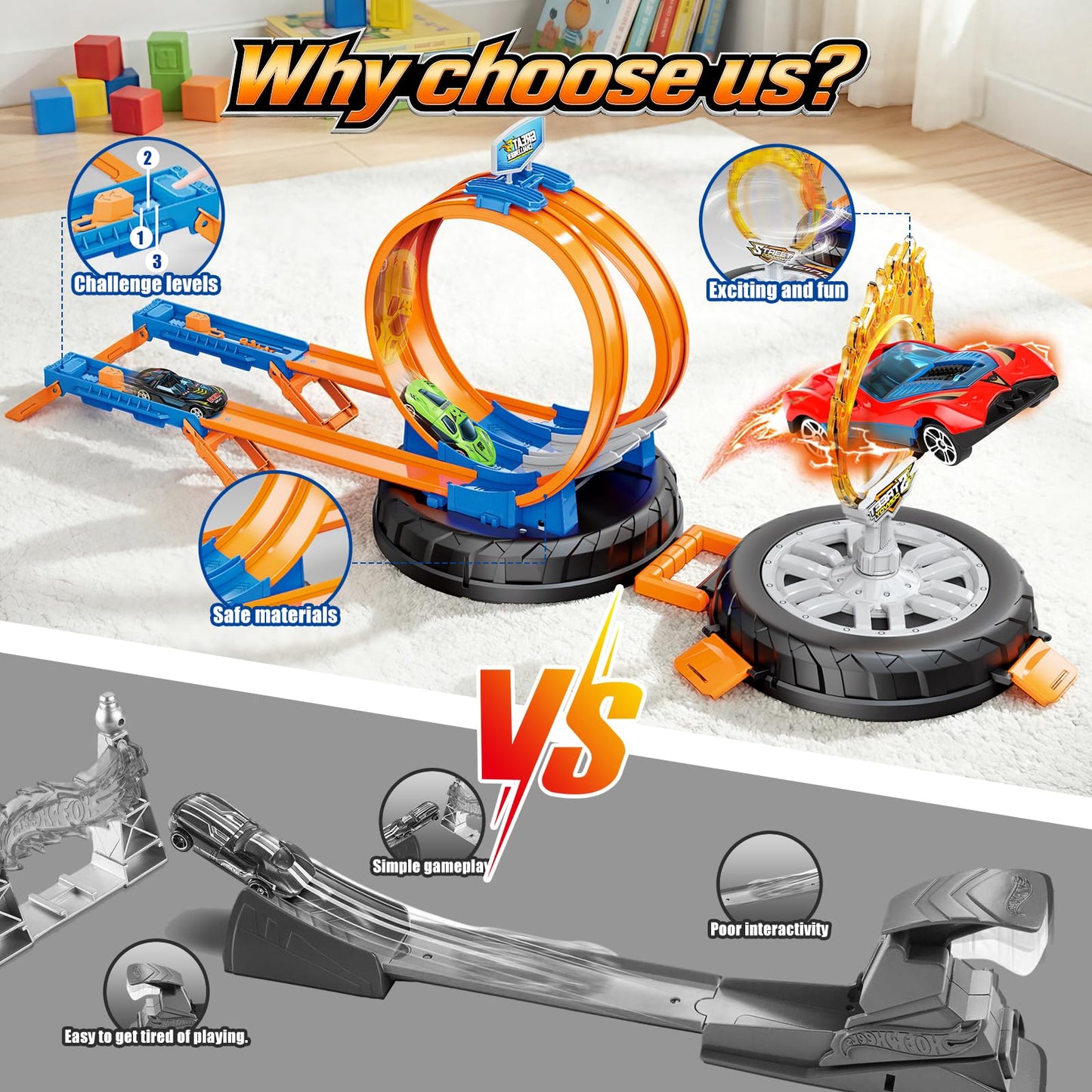 2026 Race Car Track Set Toy for Kids, Stunt Racing Playset with 360°Loop Car Track with Four 1:64 Scale Vehicles Gift Toys for Boys Girls Ages 3 4 5 6 7 8 (Standard)