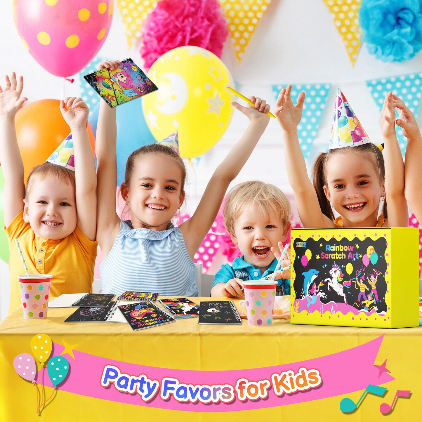 ZIZZ Scratch Art Party Favors for Kids 4-10: 24 Pack Rainbow Scratch Notebooks Gifts Kits - Mess Free Coloring Books Birthday Goodie Bags Stuffers School Classroom Travel Games for Girls Boys Toddler