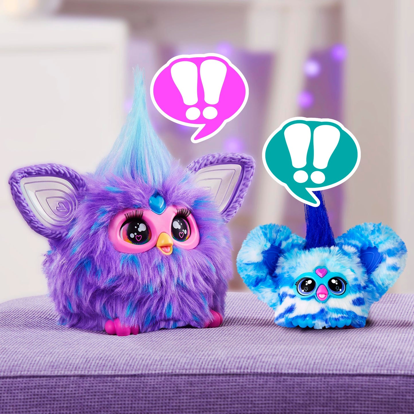 Furby Furblets 2-Pack, Mini Friends Pix-Elle & Ooh-Koo, 45+ Sounds Each, Music & Speaks Only Furbish, Electronic Plush Toys, Multicolor & Blue/White, Easter Basket Stuffers, Ages 6+ (Amazon Exclusive)