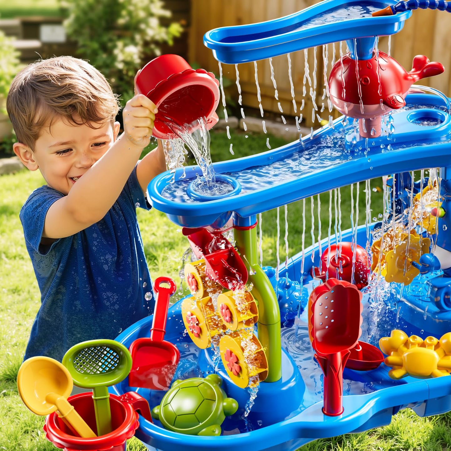 JUKUDAHU Water Table for Kids Ages 4-8 with Water Pumb, Summer Outdoor Sand Water Table for Boys Girls, Kids Water and Sand Activity Sensory Toys for Toddlers Age 3-8