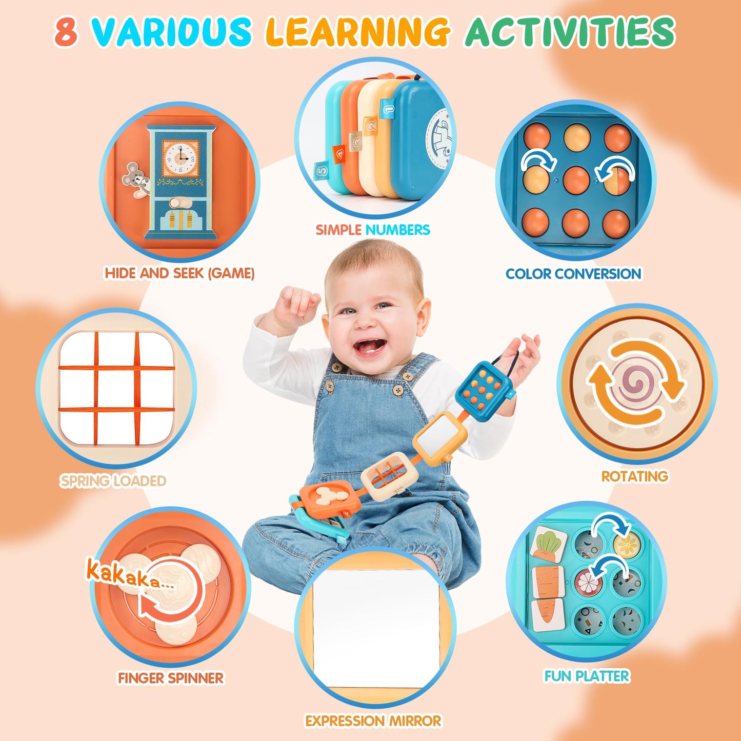 SOSUSHOE Busy Board for 1 Year Old, Travel Toys for Toddler 1-3 on Plane Car, Montessori Busy Board Busy Cube, Toys for 1 Year Old Boy Girl, Easter Basket Stuffers for Toddler