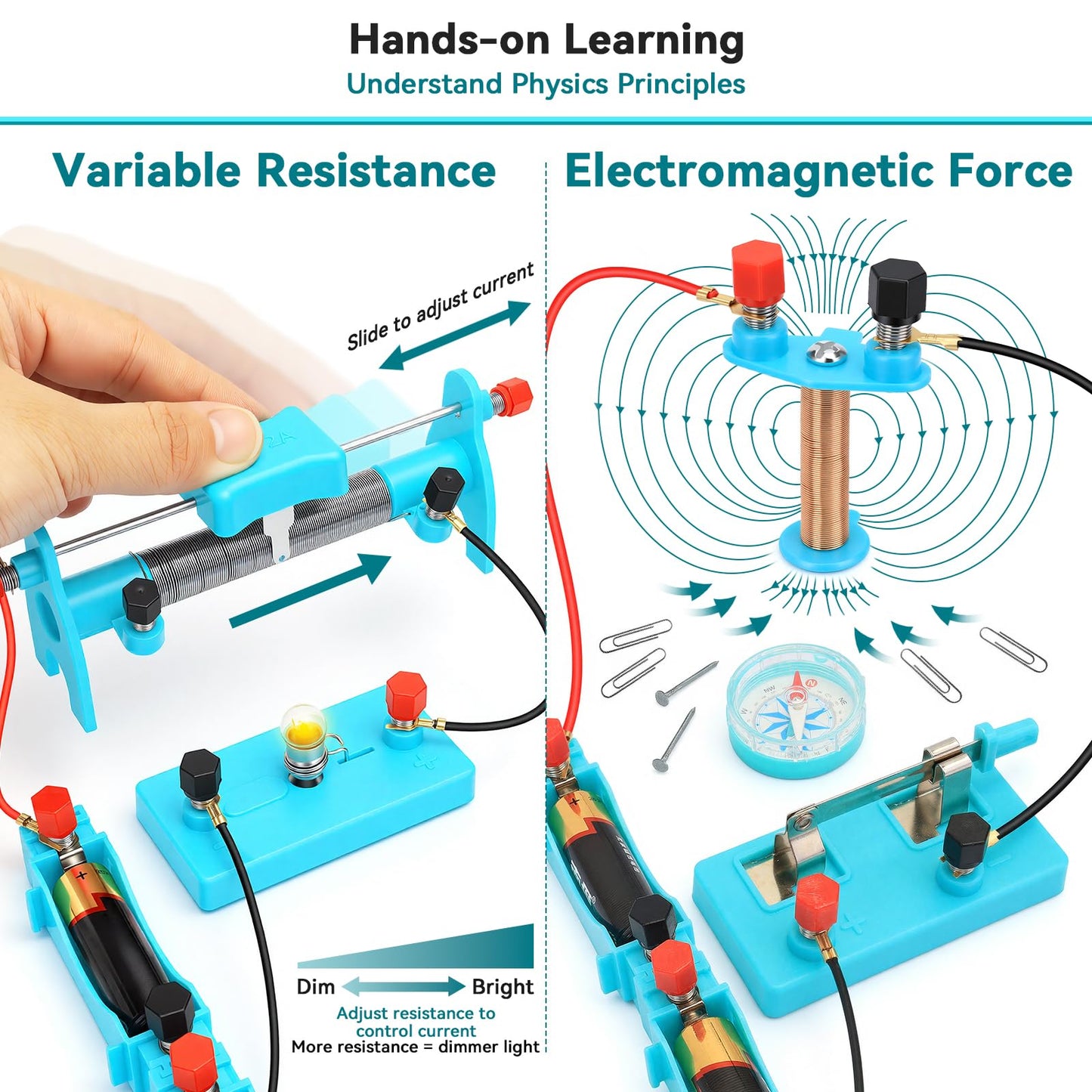 Ransanx STEM Physics Science Lab Kit for Kids, Electricity & Magnetism Experiments, Circuit Learning Set for Ages 8-16