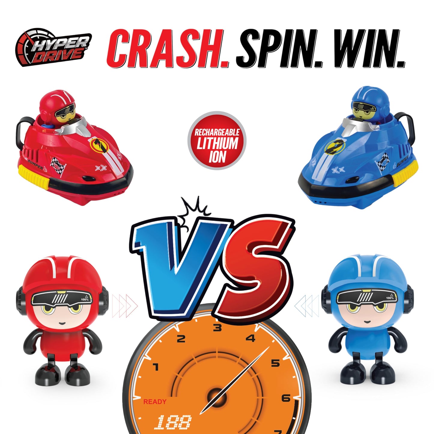 Hyper Drive Remote Control Bumper Car Race Set – 2.4GHz RC Cars with Crash Action, Lights, Sounds & Rechargeable Battery – 2 Player Kids Racing Toy