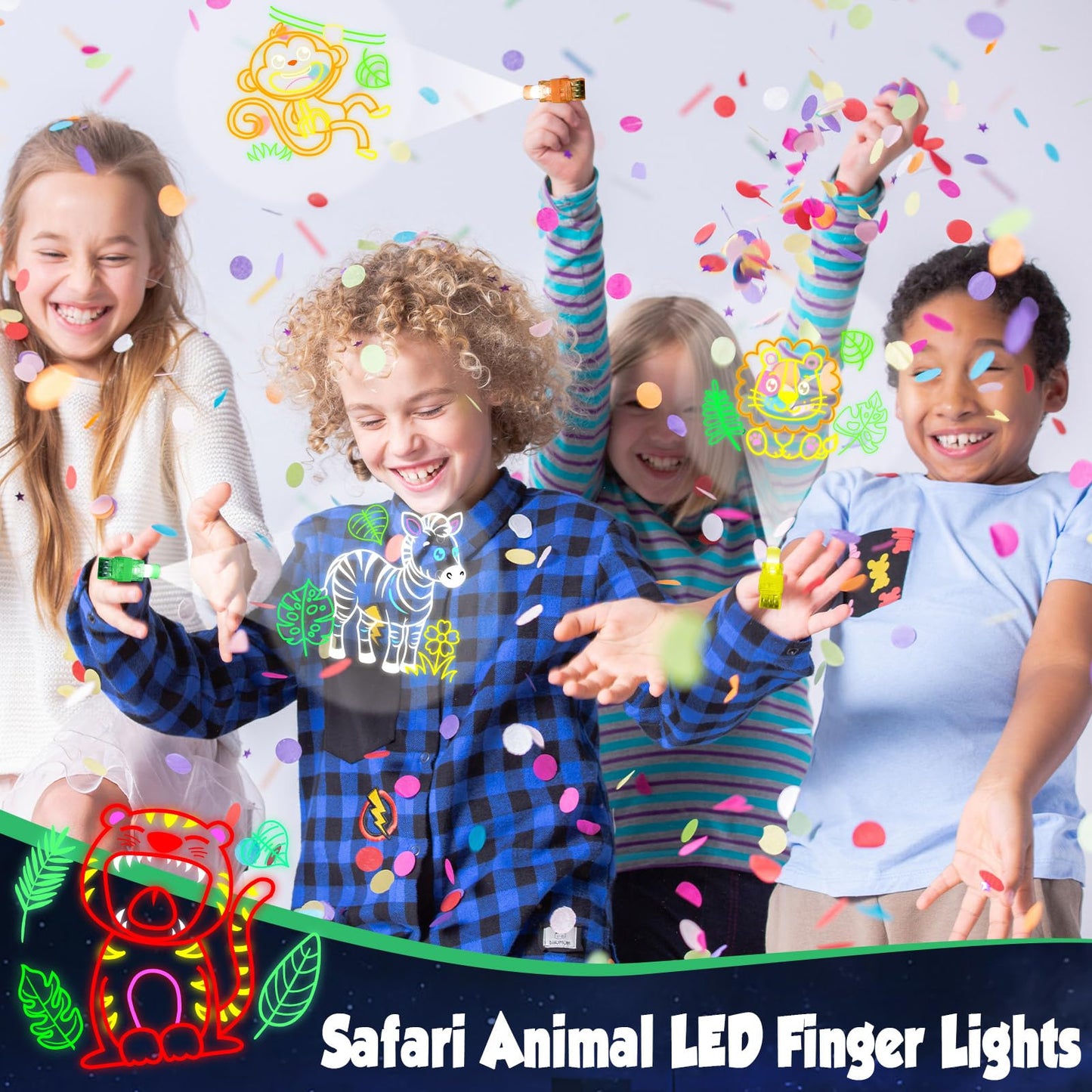 Oitnlaughter 36Pcs Safari Animal LED Finger Lights for Kids Jungle Animal Party Favors Glow in the Dark Light Up Finger Light Bulk for Birthday Party Goodie Bag Stuffer Birthday Gifts Prize