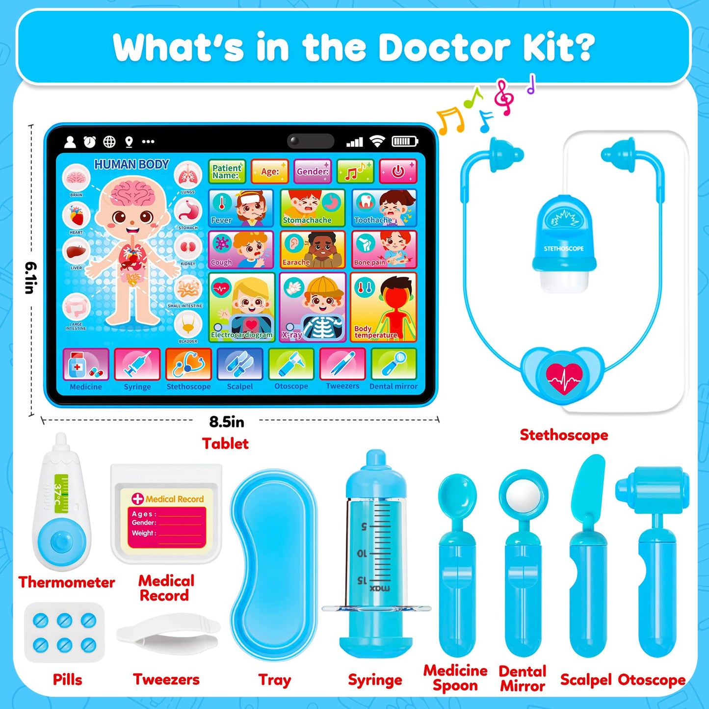 Doctor Kit for Toddlers 3-5 Kids Doctors Play Set with Interactive Learning Tablet Toys for 3 Year Old Boy Girl Pretend Play Toys with Sound & Music Stethoscope Birthday Gift Baby Toddler Toys 2-3 2-4