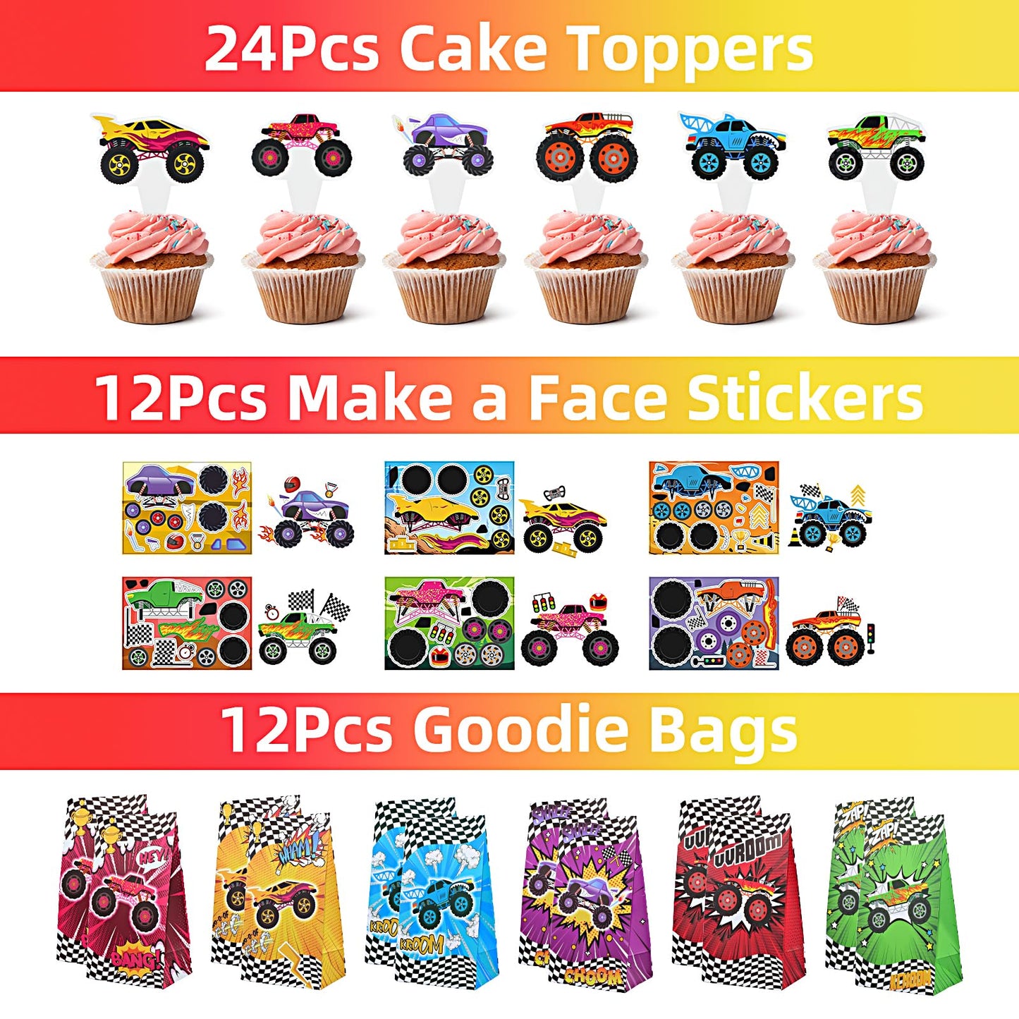 TUWUNA Monster Truck Party Favors for Kids Birthday Decorations Supplies Truck Party Goodie Bags Stuffer Pinata Filler Gifts