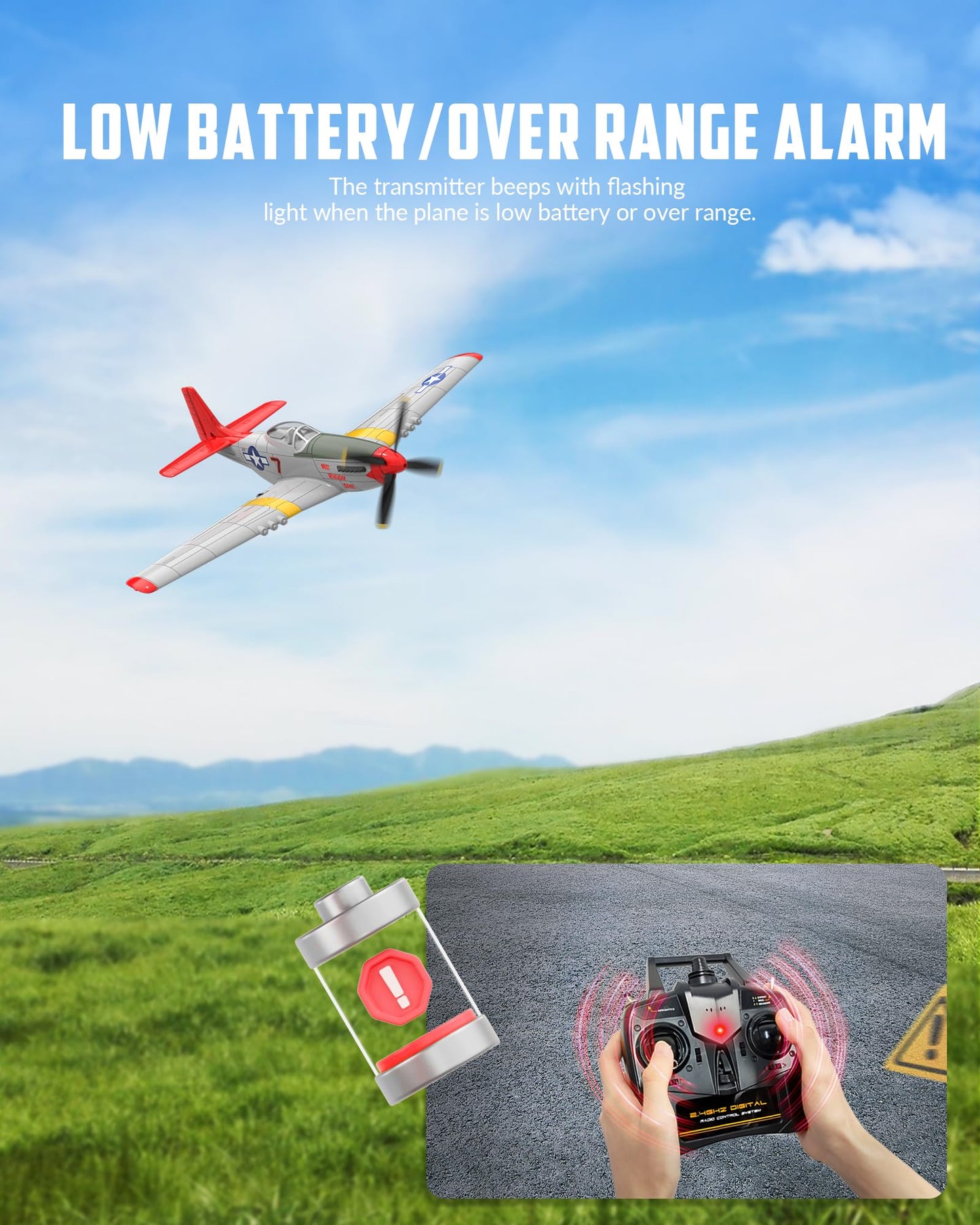 VOLANTEXRC RC Plane, 4 Channel Remote Control Airplane Fighter RTF with 6-Axis Gyro, 3 Modes & Aerobatics Easy to Fly, 2.4GHz Radio Controlled Aircraft for Beginners & Adults, P51D Mustang, Red