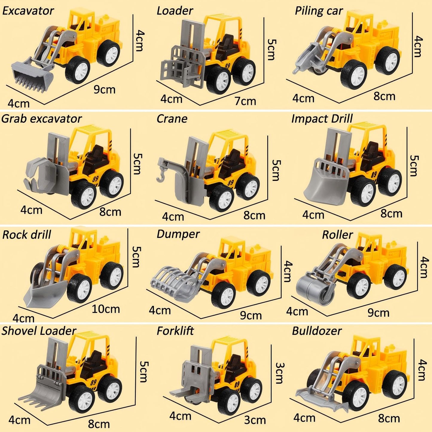 108 Pcs Construction Party Favors Engineering Trucks Small Digger Truck Toys Christmas Gifts Pull Back Vehicles Mini Excavator Toy Car Set for Kids Birthday Boys Girls Stocking Stuffers (Full Set)